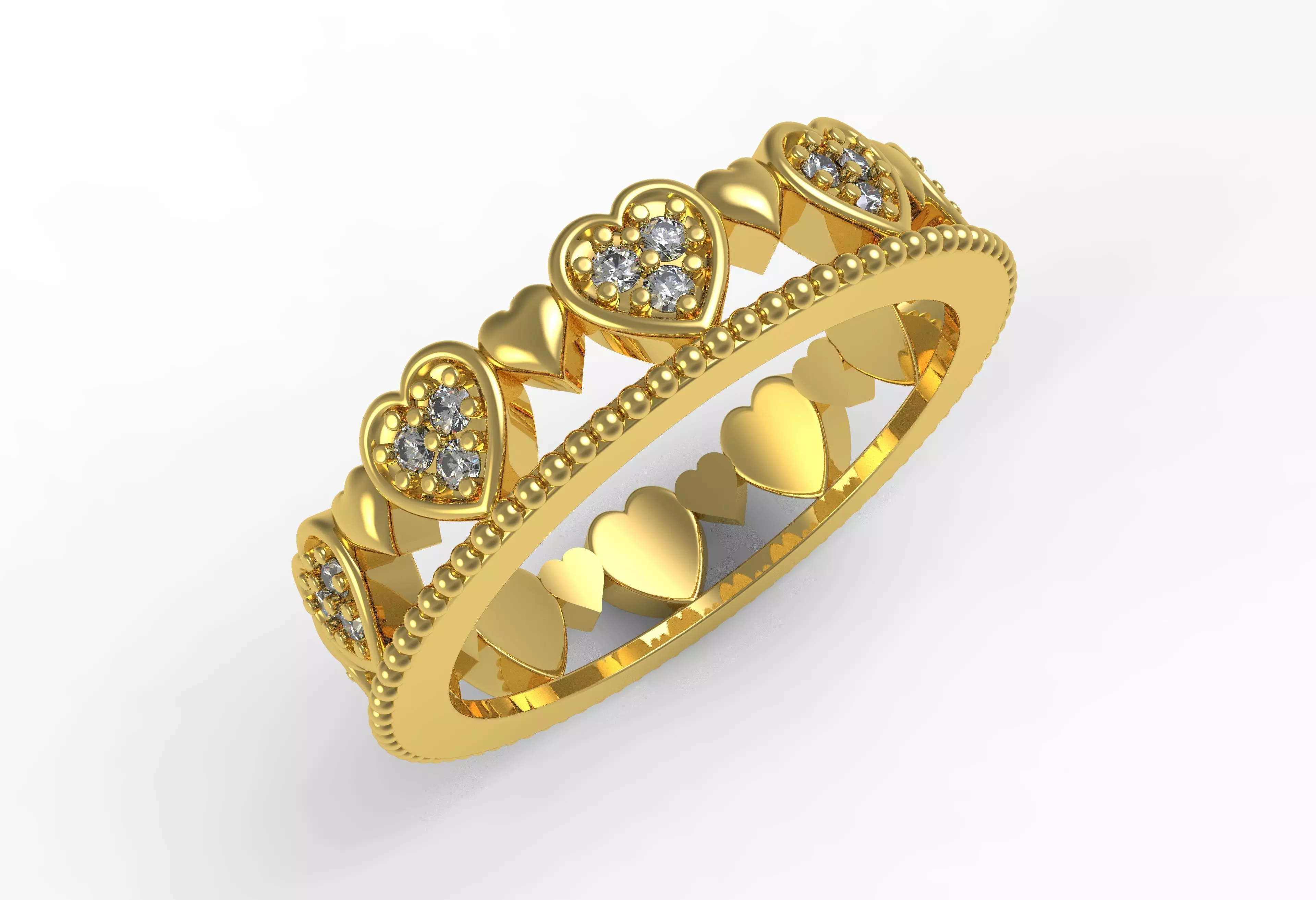 Antique Heart Shape Round Diamond Bezel Set Wedding Ring 3D print model
