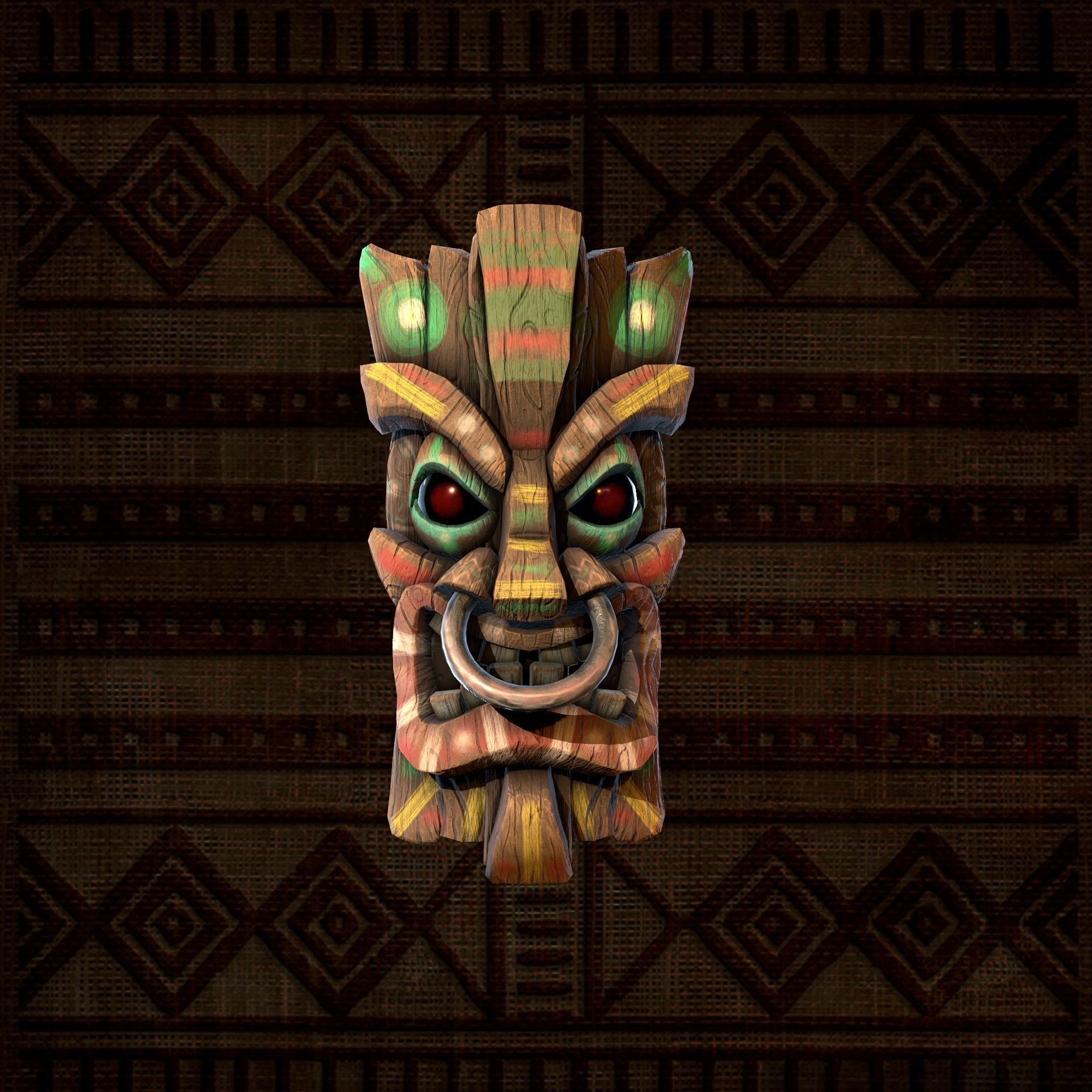 Wood Mask Evil Low-poly 3D model_1