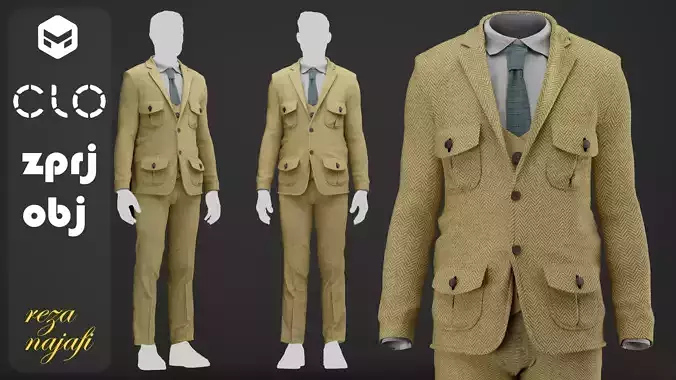 suit Sahariana Donegal marino for marvelous designer
