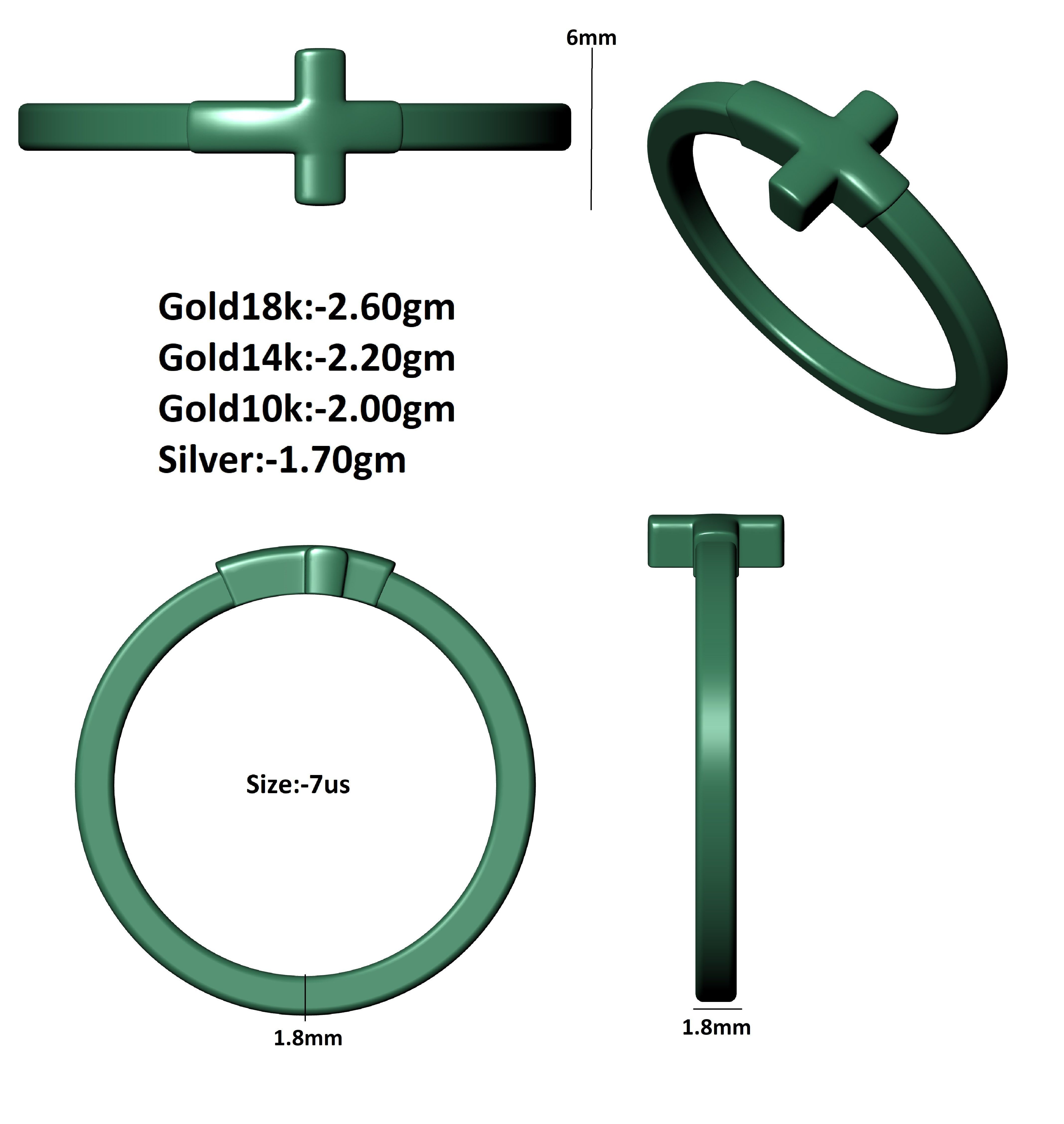 Antique Plain Cross Ring 3D print model_14