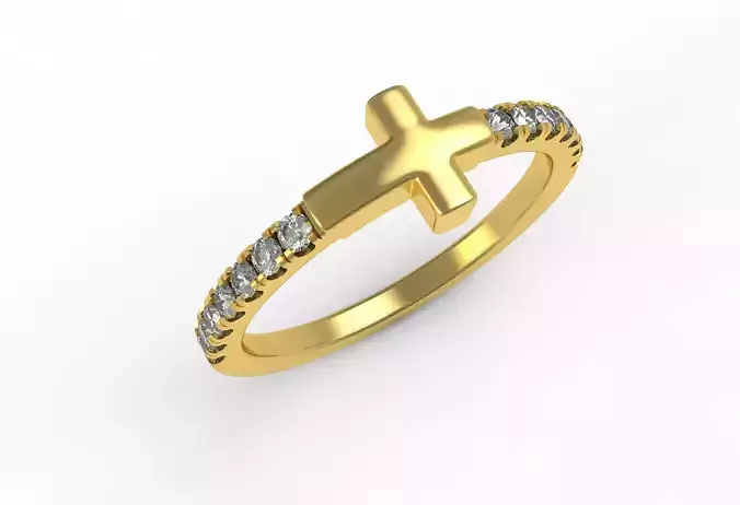 Unique Round Diamond Micro Prong Setting Cross Ring