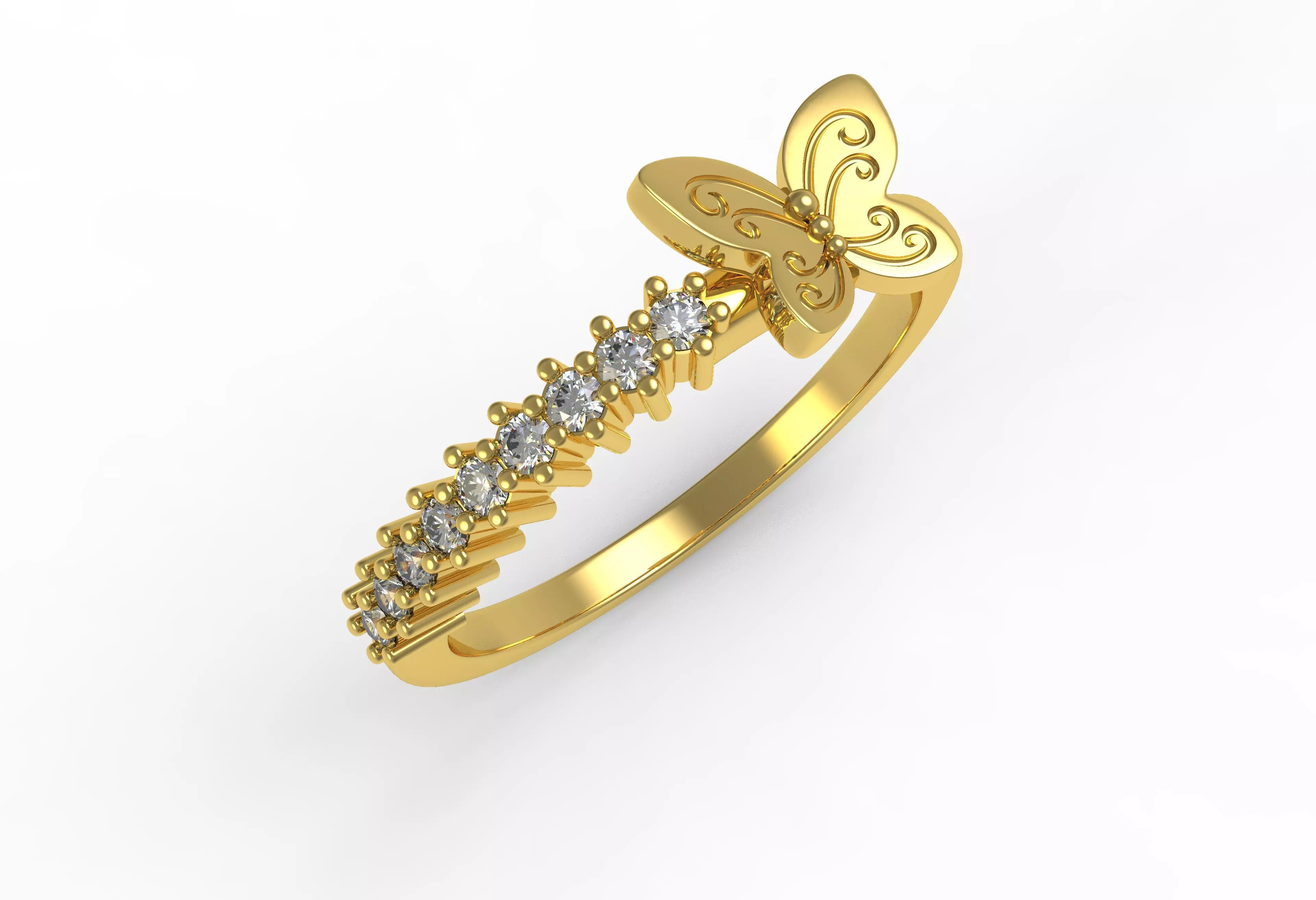 Beautiful Butterfly Round Diamond Collet Set Engagement Ring 3D print model
