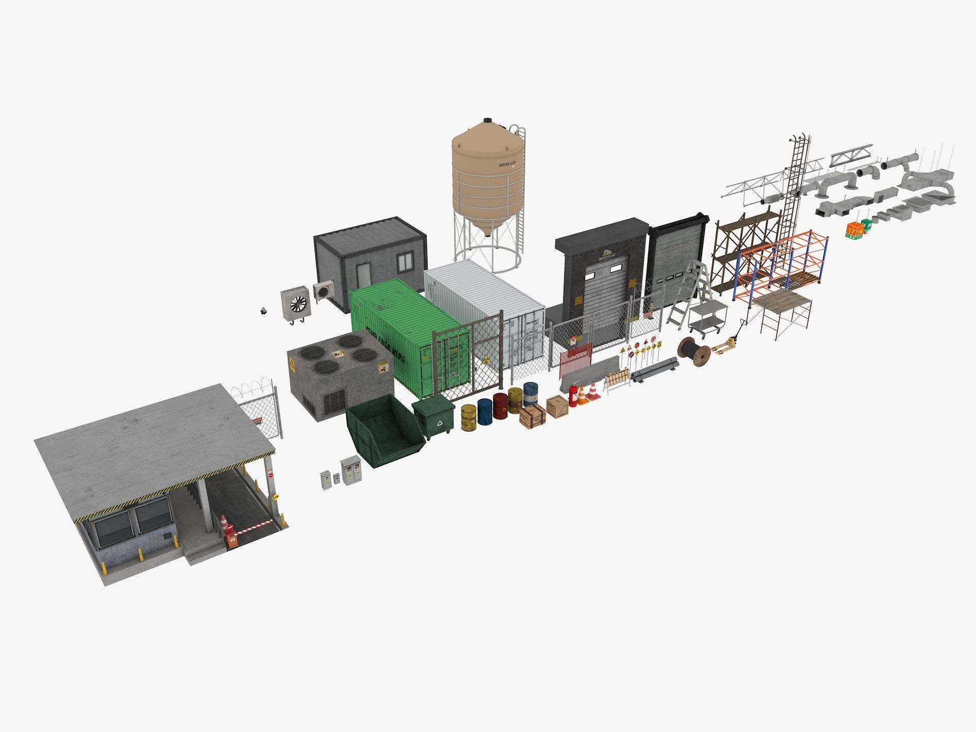 industrial warehouse equipments props pack Low-poly 3D model_1