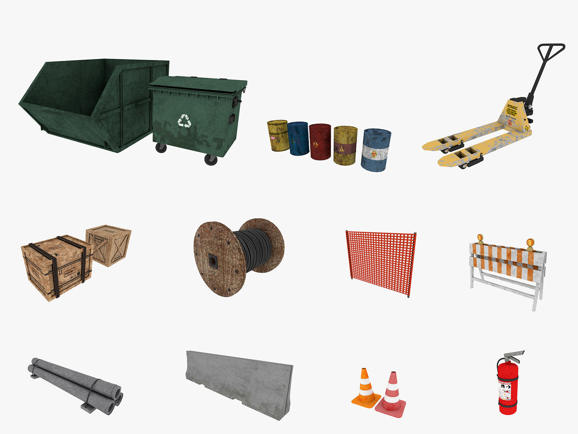 industrial warehouse equipments props pack Low-poly 3D model_8