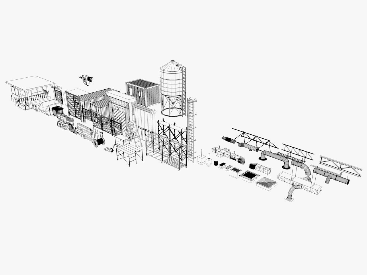 industrial warehouse equipments props pack Low-poly 3D model_3