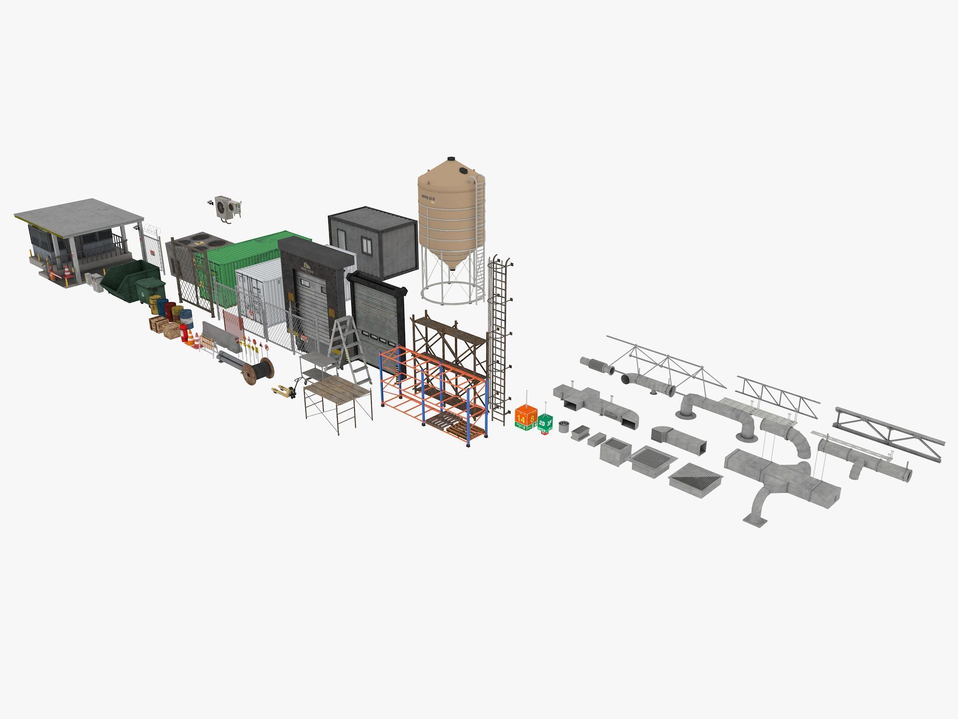 industrial warehouse equipments props pack Low-poly 3D model_2
