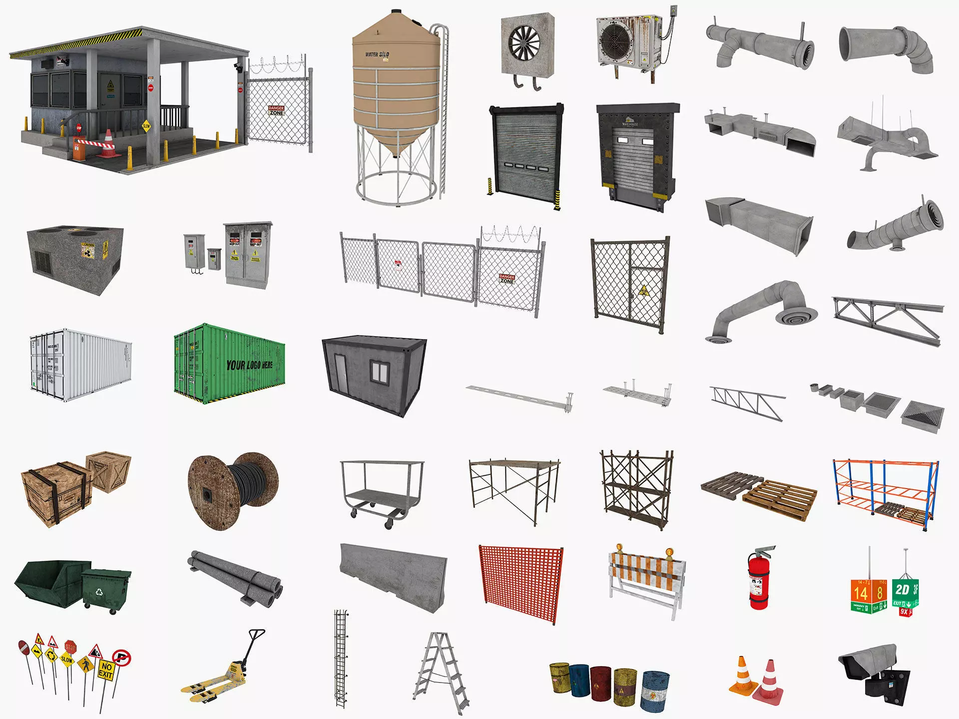 industrial warehouse equipments props pack Low-poly 3D model_0