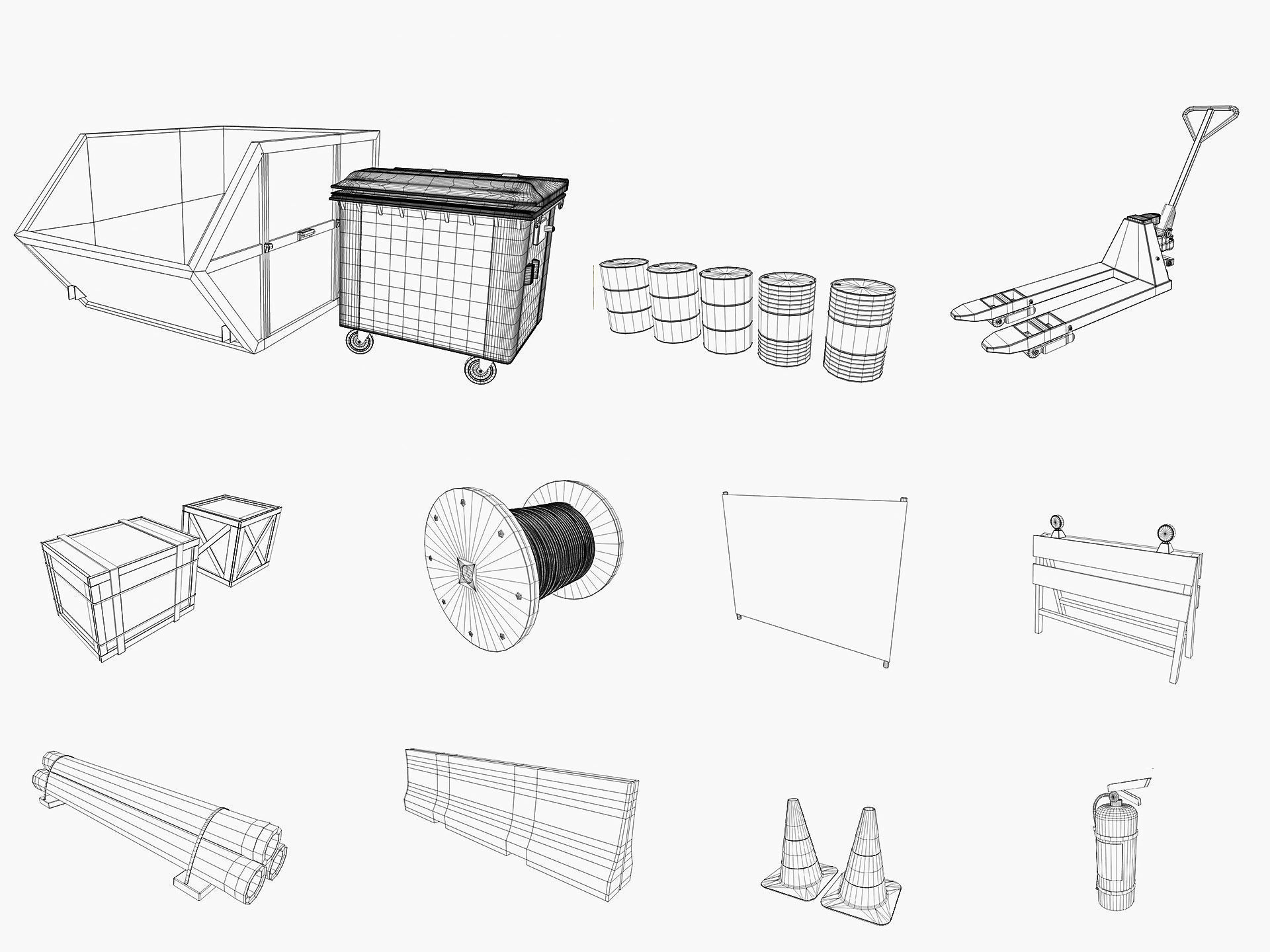 industrial warehouse equipments props pack Low-poly 3D model_9