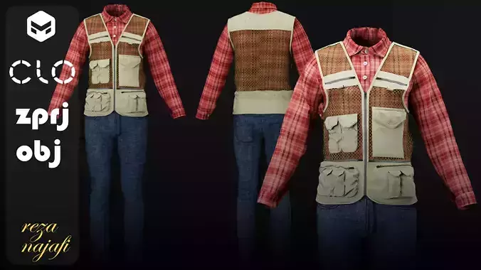 Fishing outfit with vest for marvelous designer
