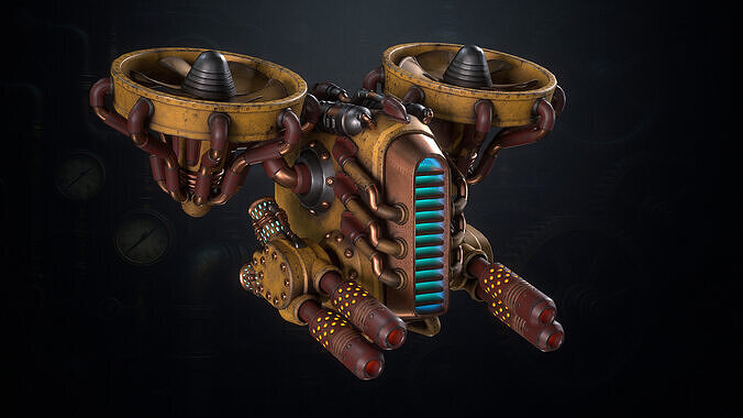 SteamPunk Battle Drone Low-poly 3D model