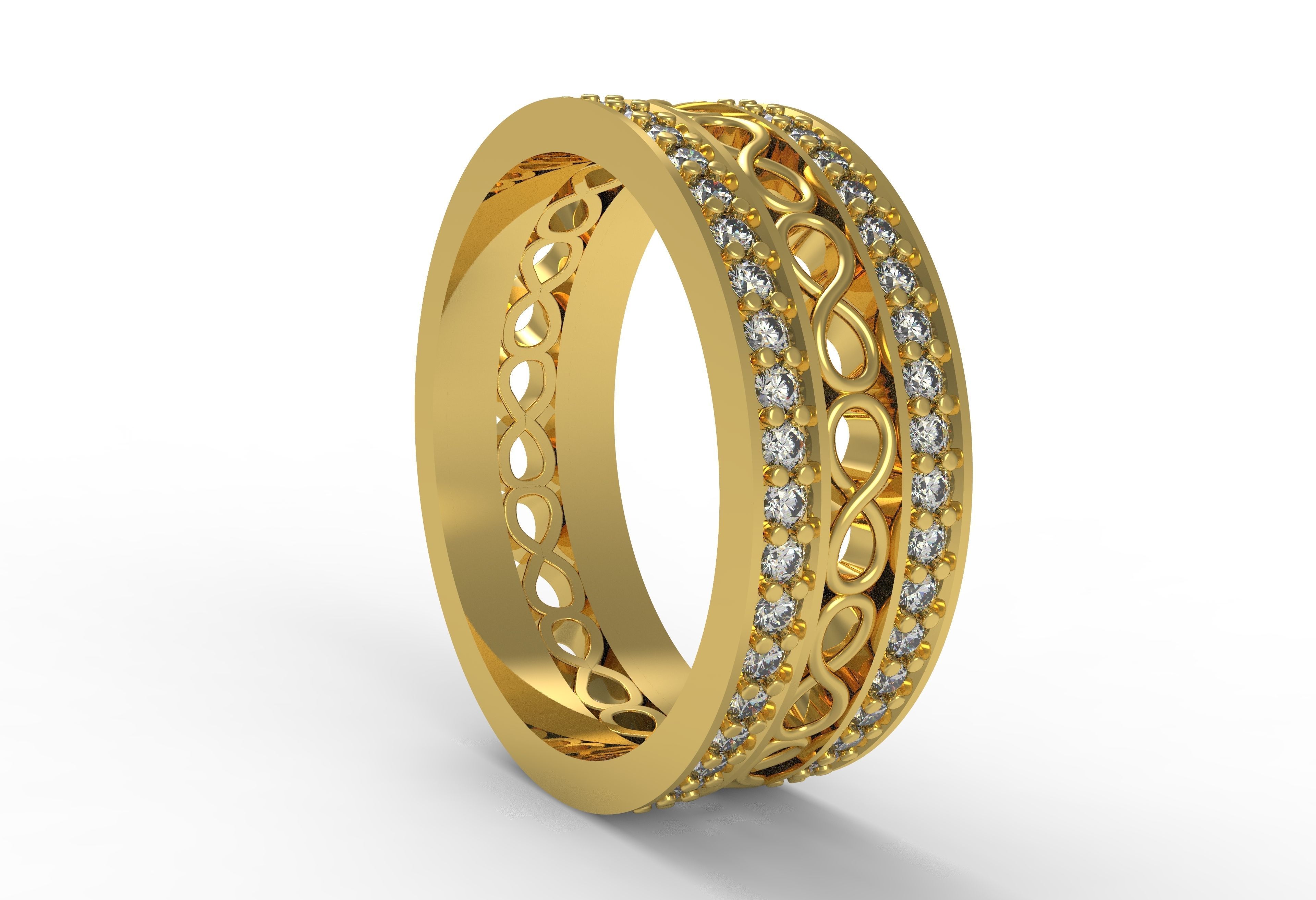 Two Row Round Diamond Infinite Wedding Band 3D print model_7