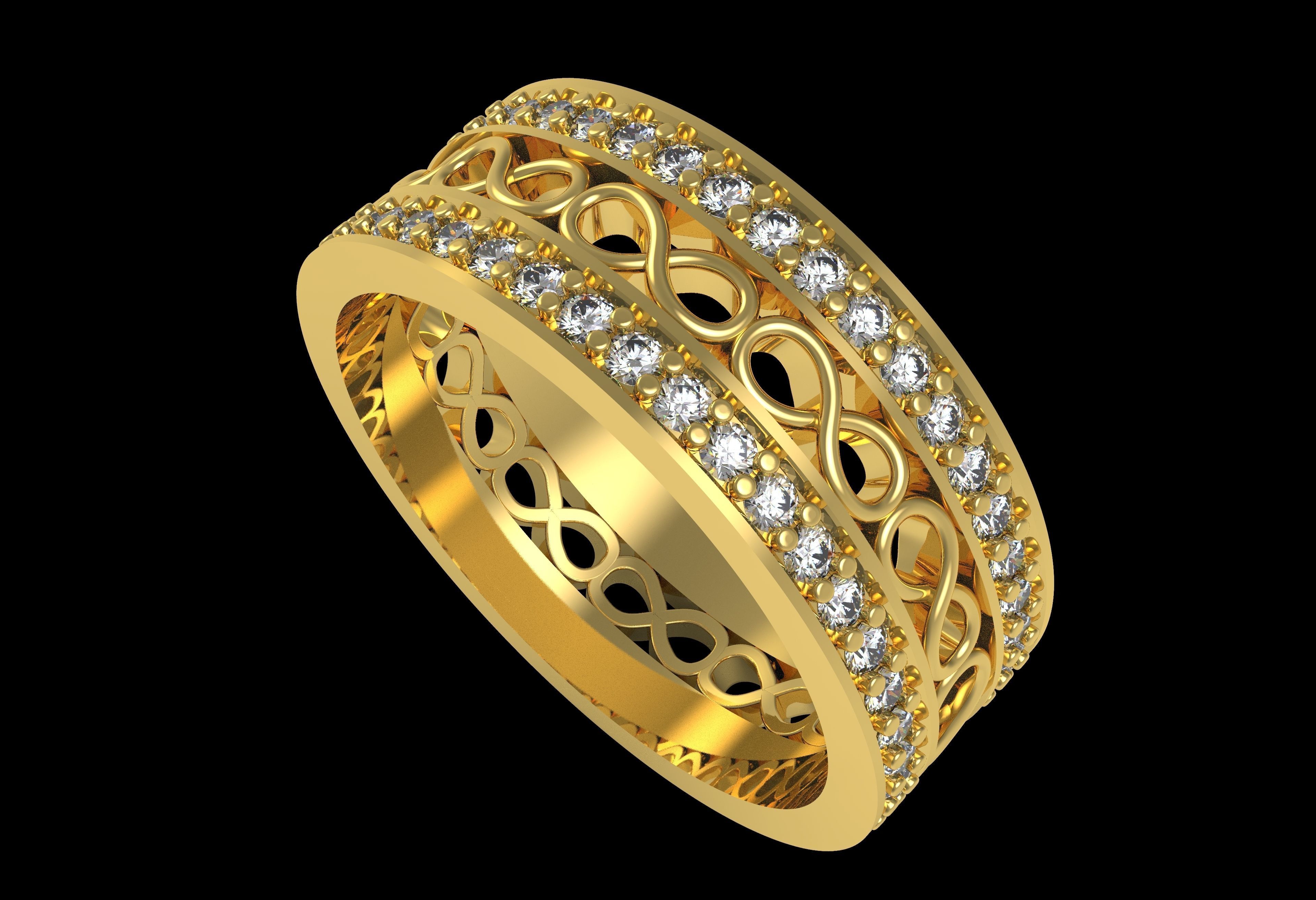 Two Row Round Diamond Infinite Wedding Band 3D print model_13
