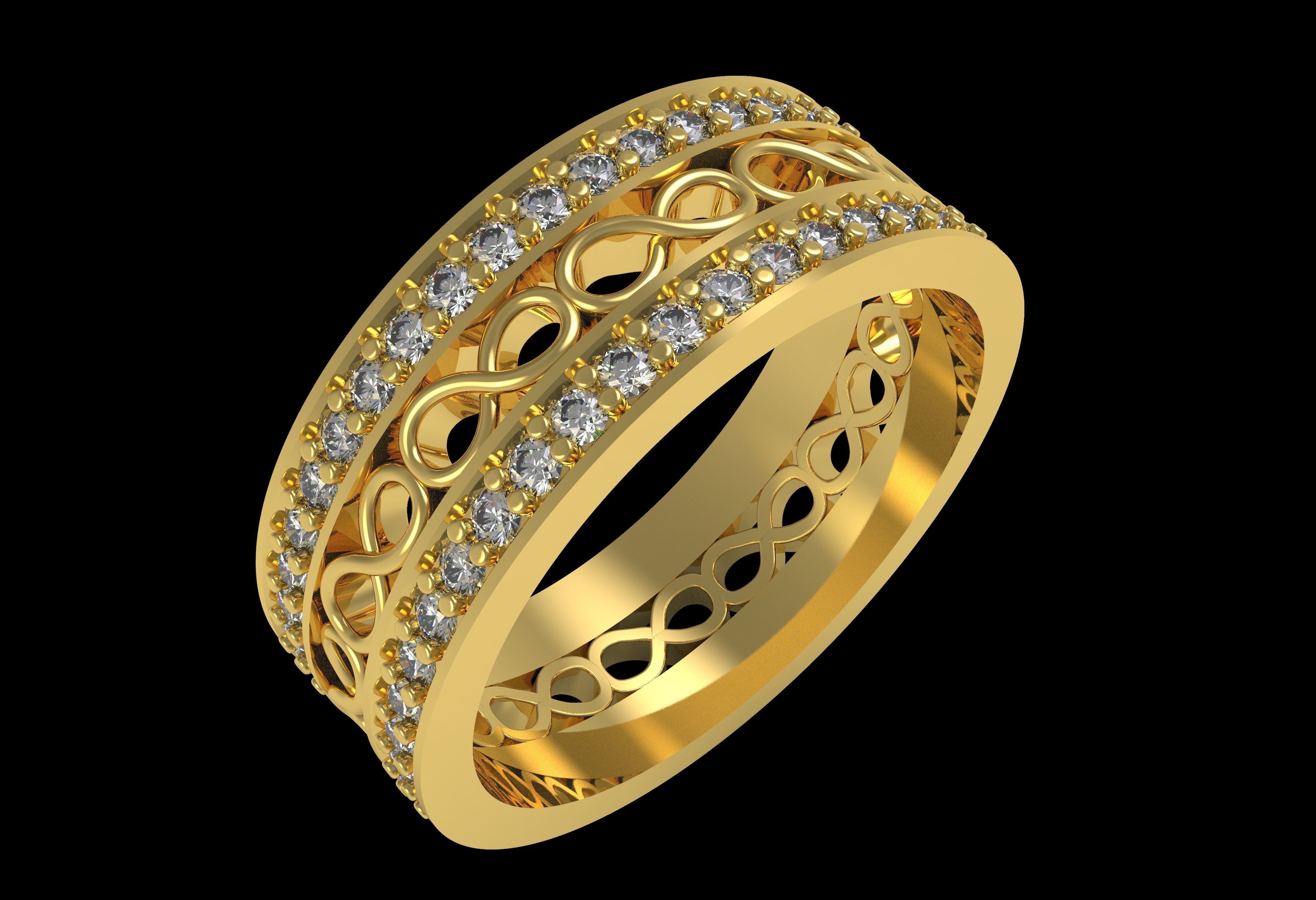 Two Row Round Diamond Infinite Wedding Band 3D print model_14