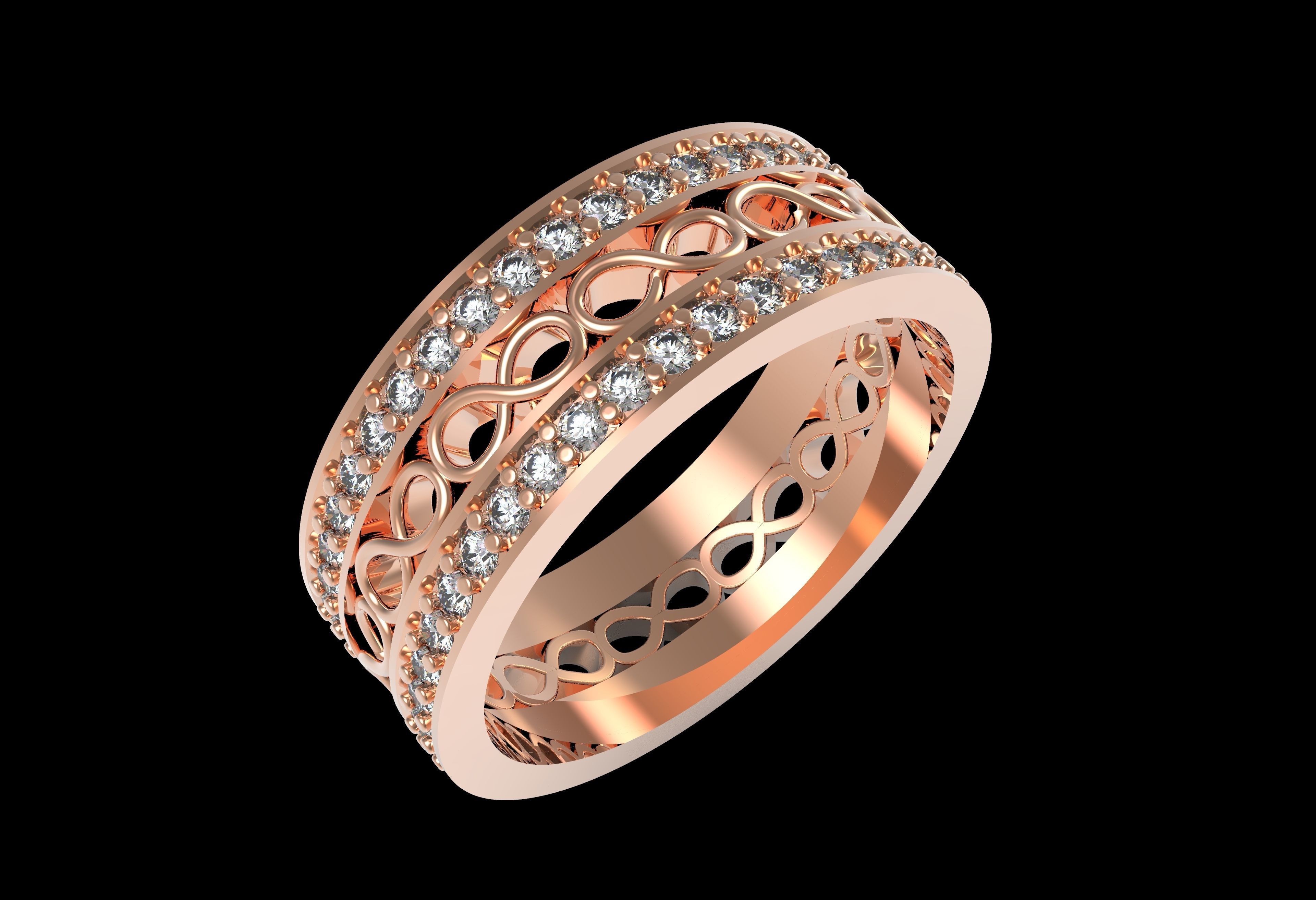 Two Row Round Diamond Infinite Wedding Band 3D print model_10