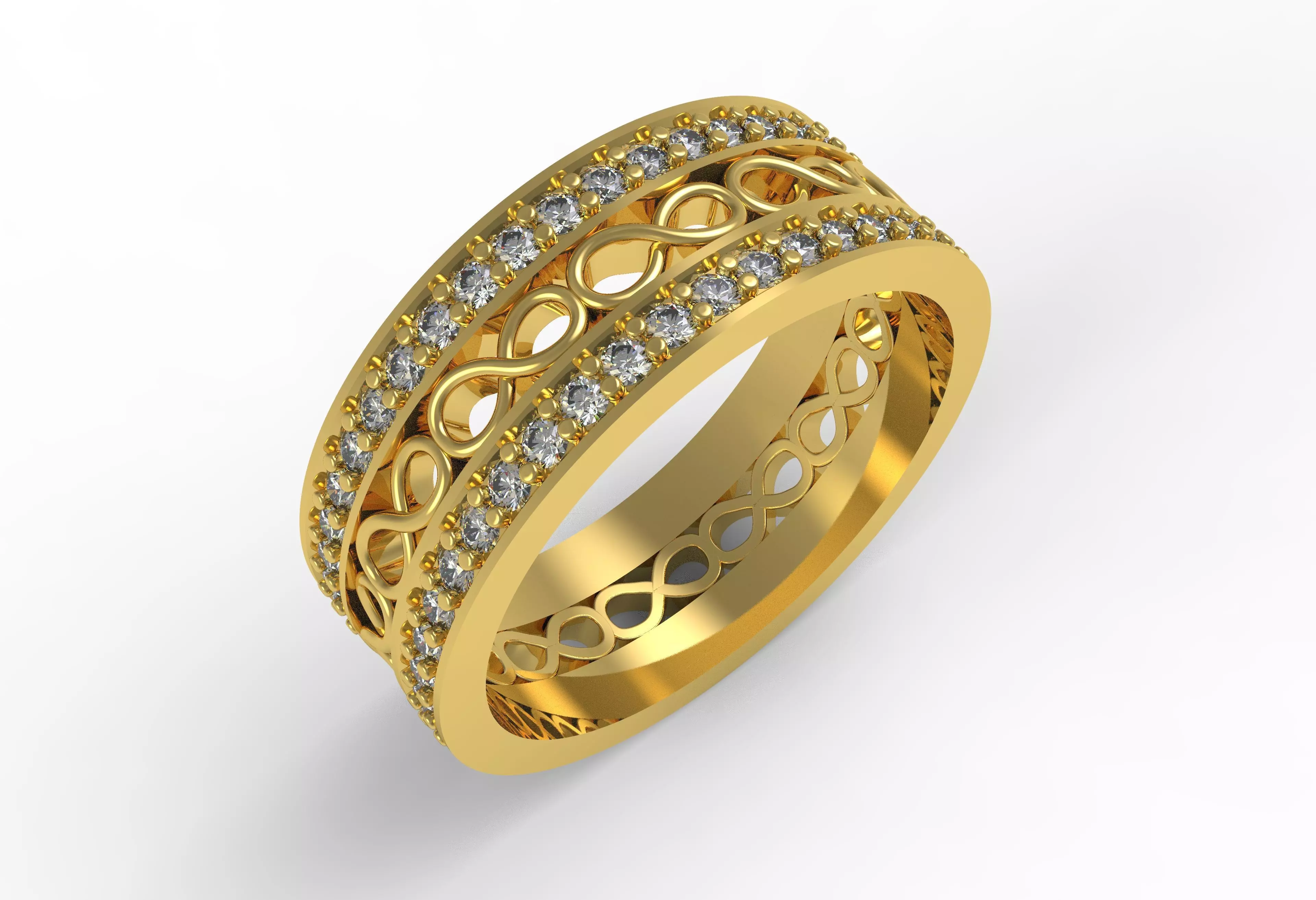 Two Row Round Diamond Infinite Wedding Band 3D print model_0