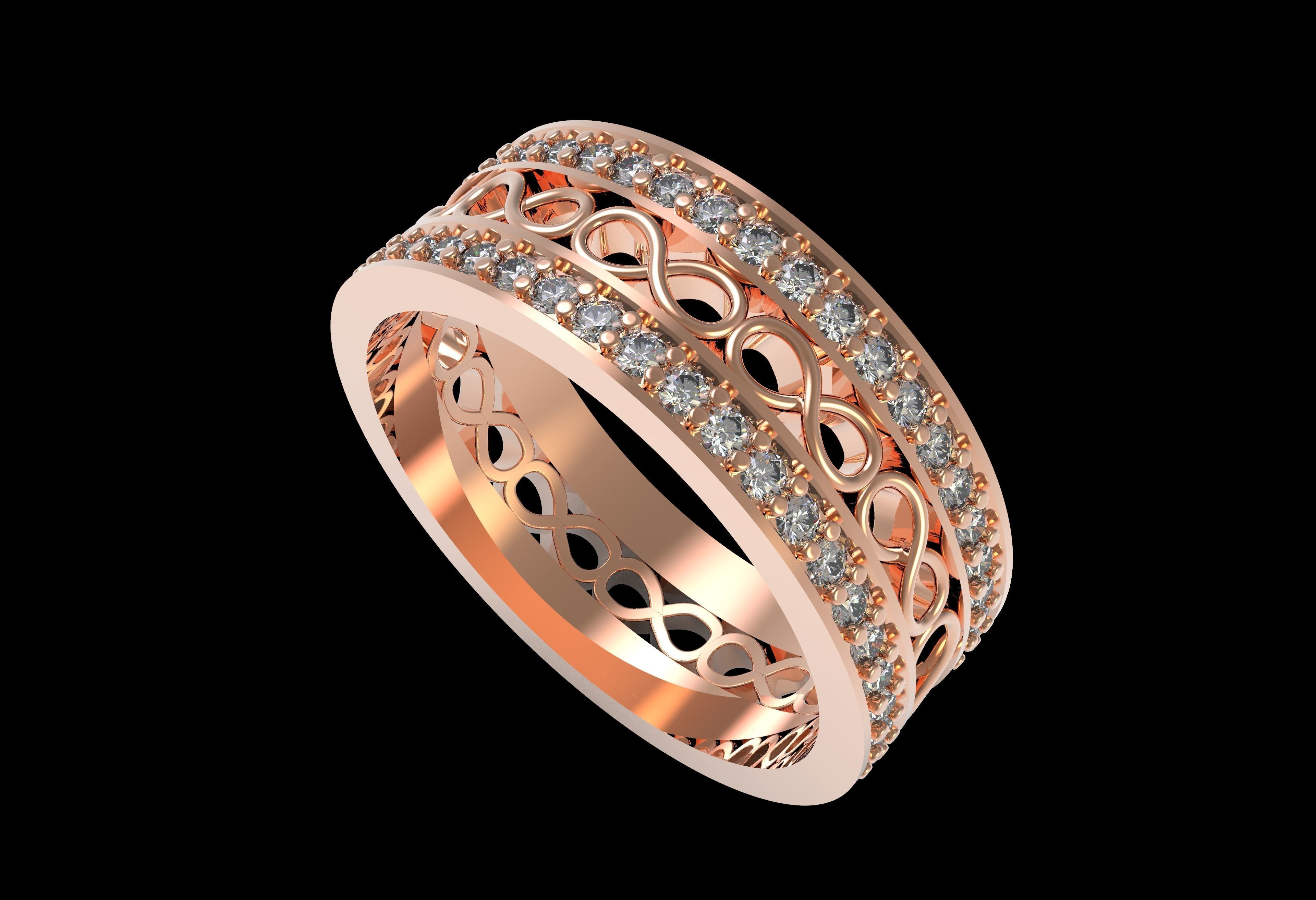 Two Row Round Diamond Infinite Wedding Band 3D print model_9