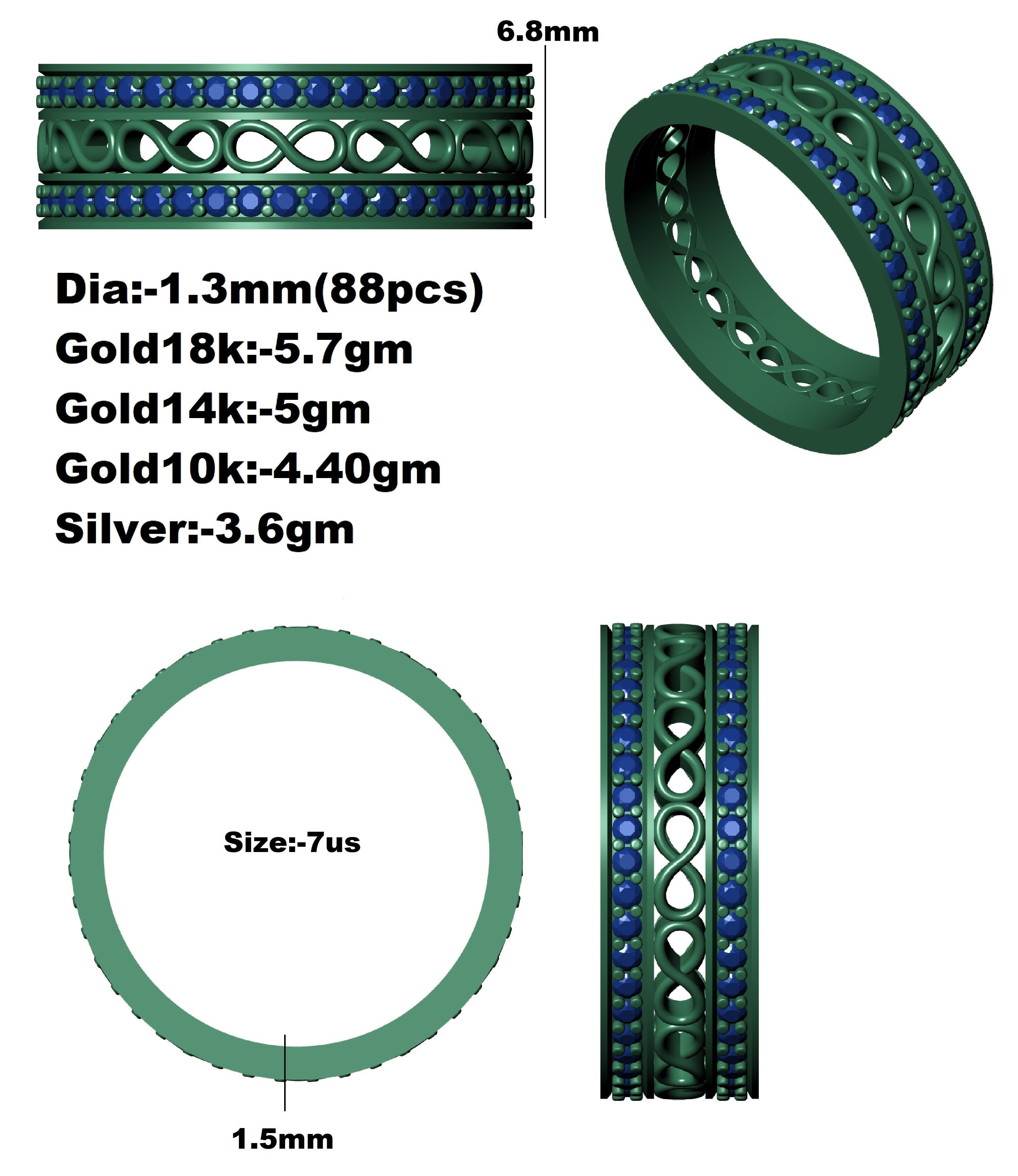 Two Row Round Diamond Infinite Wedding Band 3D print model_15