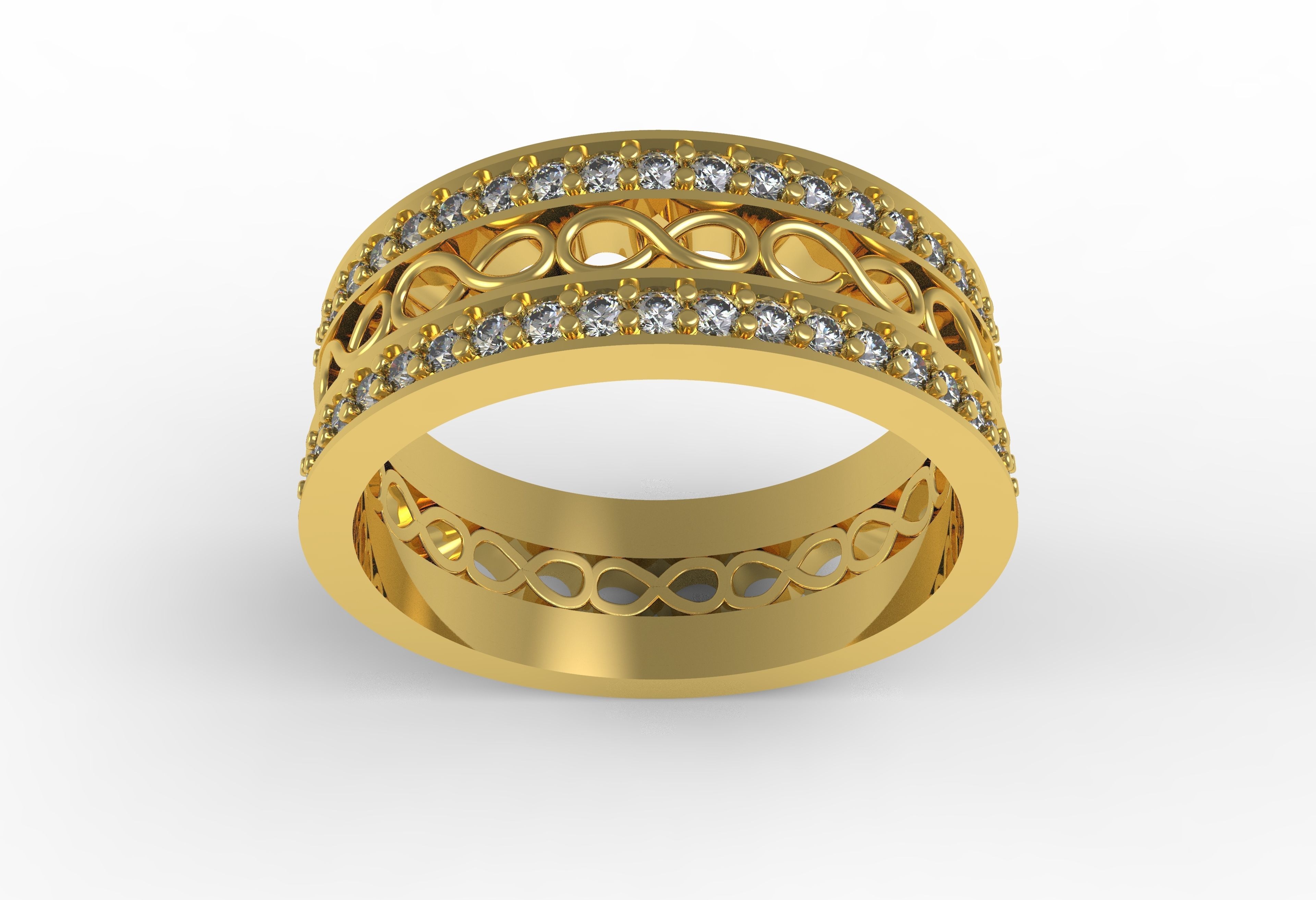 Two Row Round Diamond Infinite Wedding Band 3D print model_4