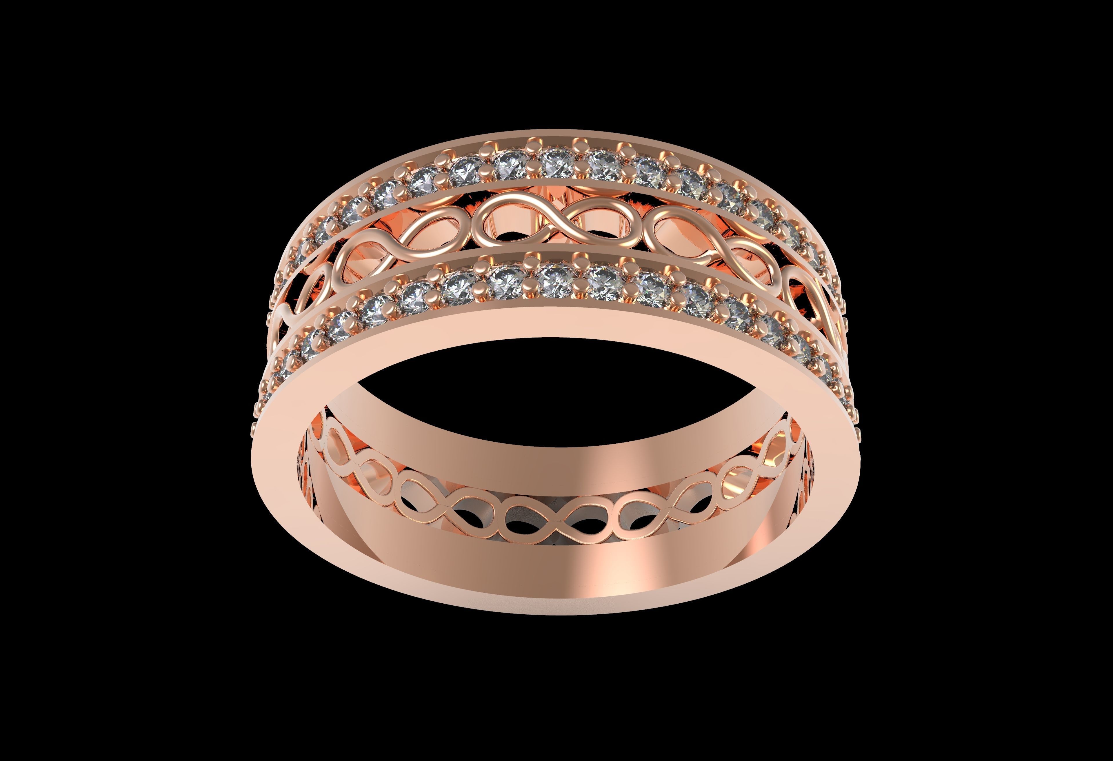 Two Row Round Diamond Infinite Wedding Band 3D print model_8