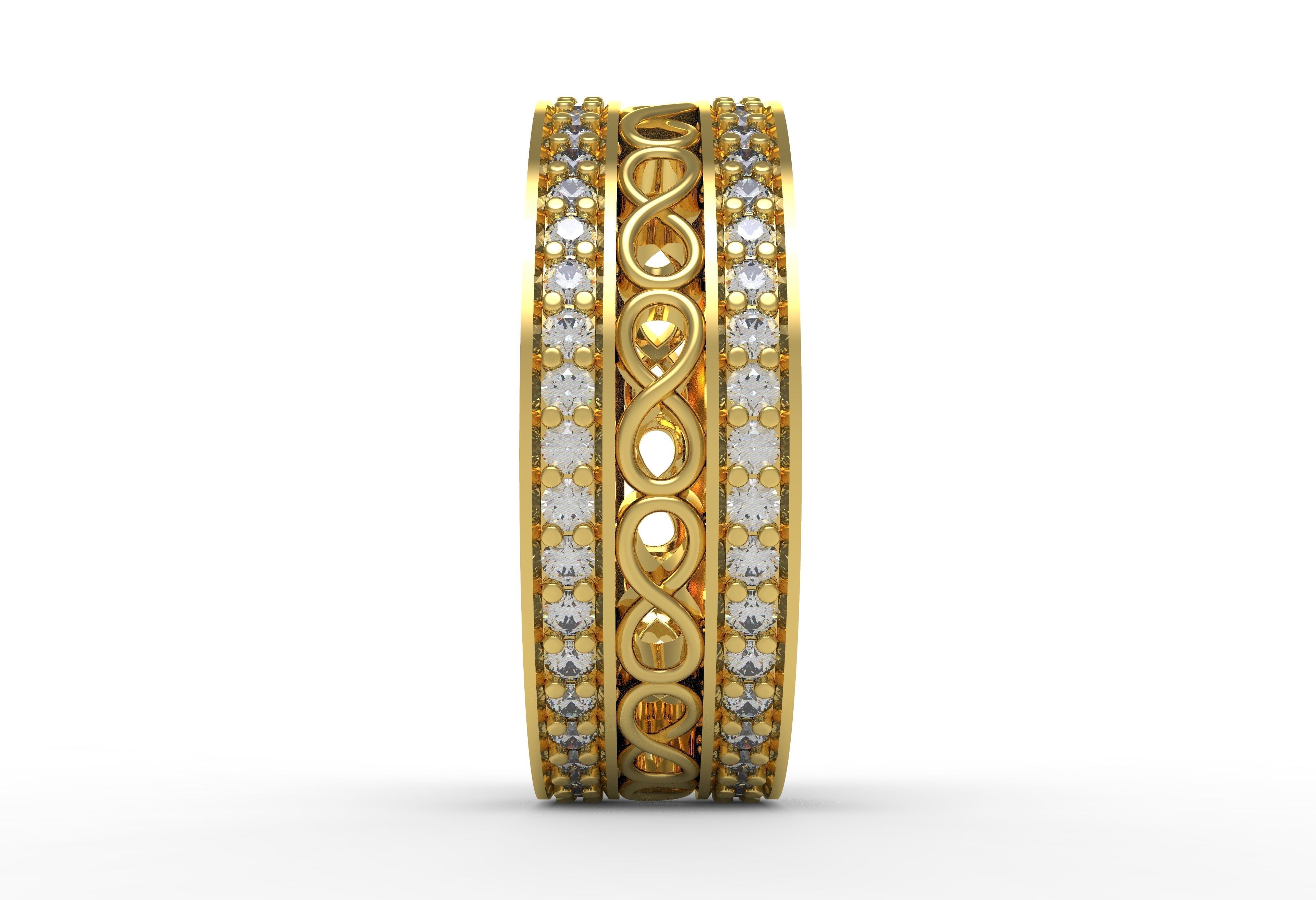 Two Row Round Diamond Infinite Wedding Band 3D print model_3