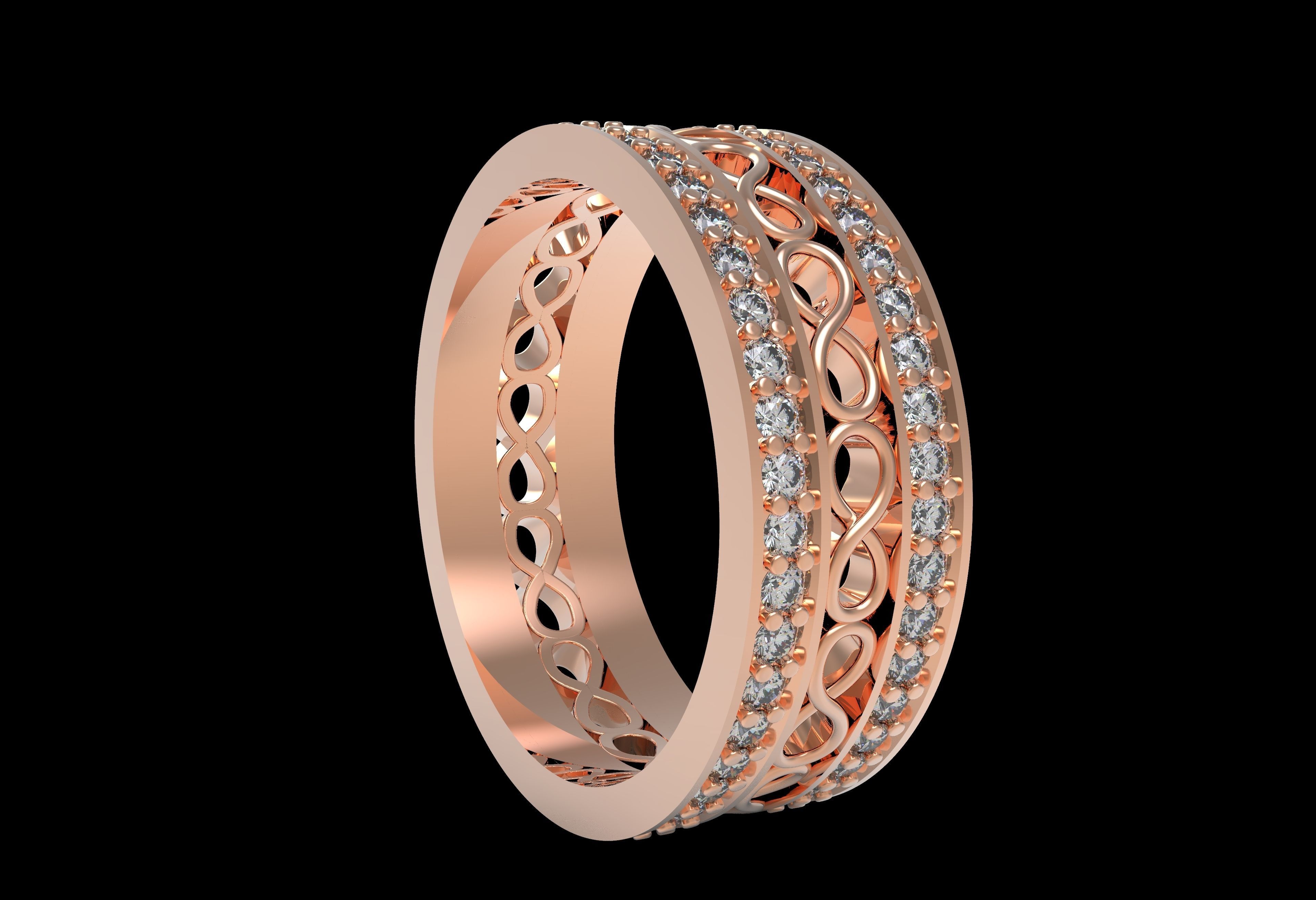 Two Row Round Diamond Infinite Wedding Band 3D print model_11