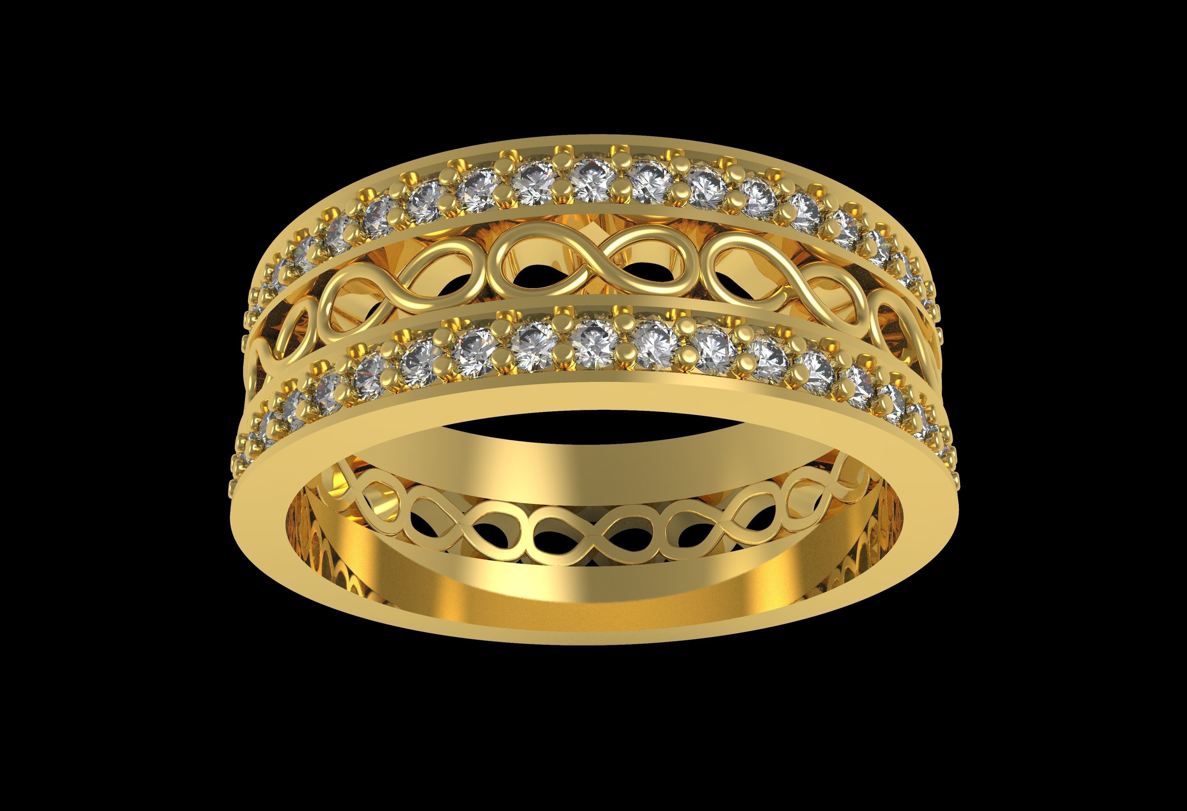 Two Row Round Diamond Infinite Wedding Band 3D print model_12
