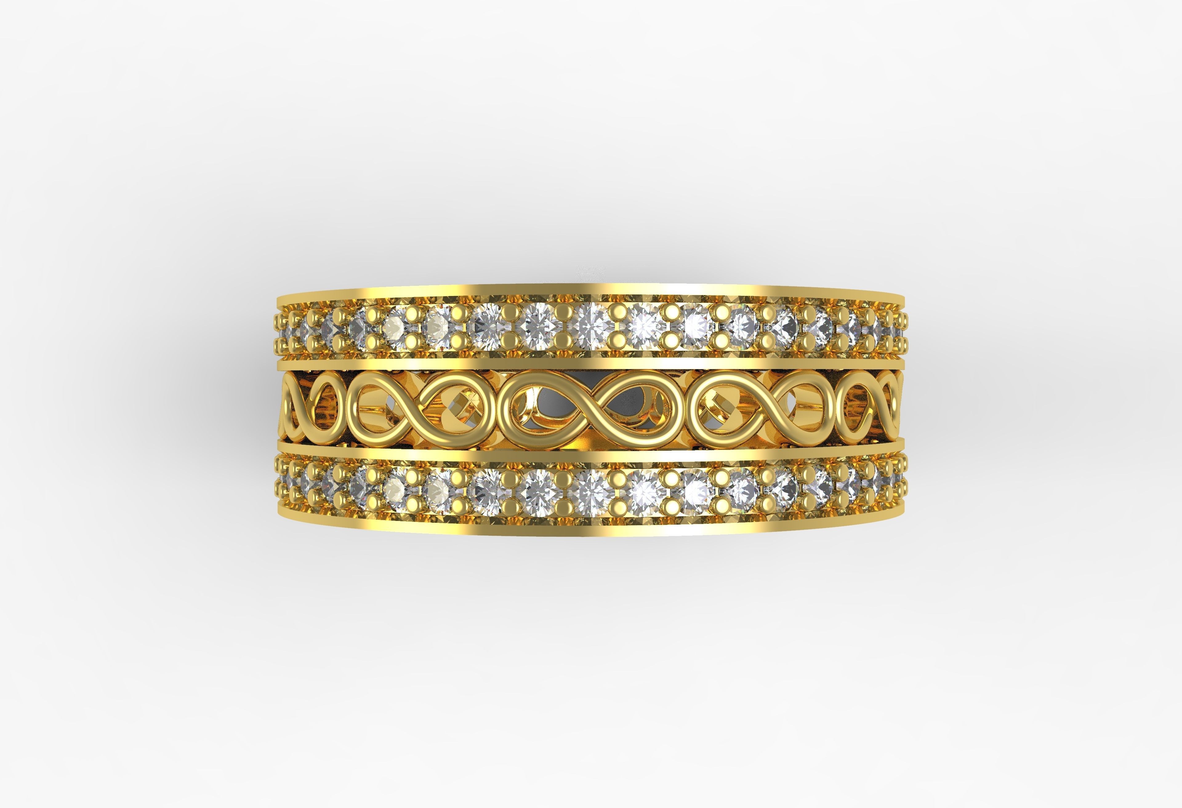 Two Row Round Diamond Infinite Wedding Band 3D print model_1