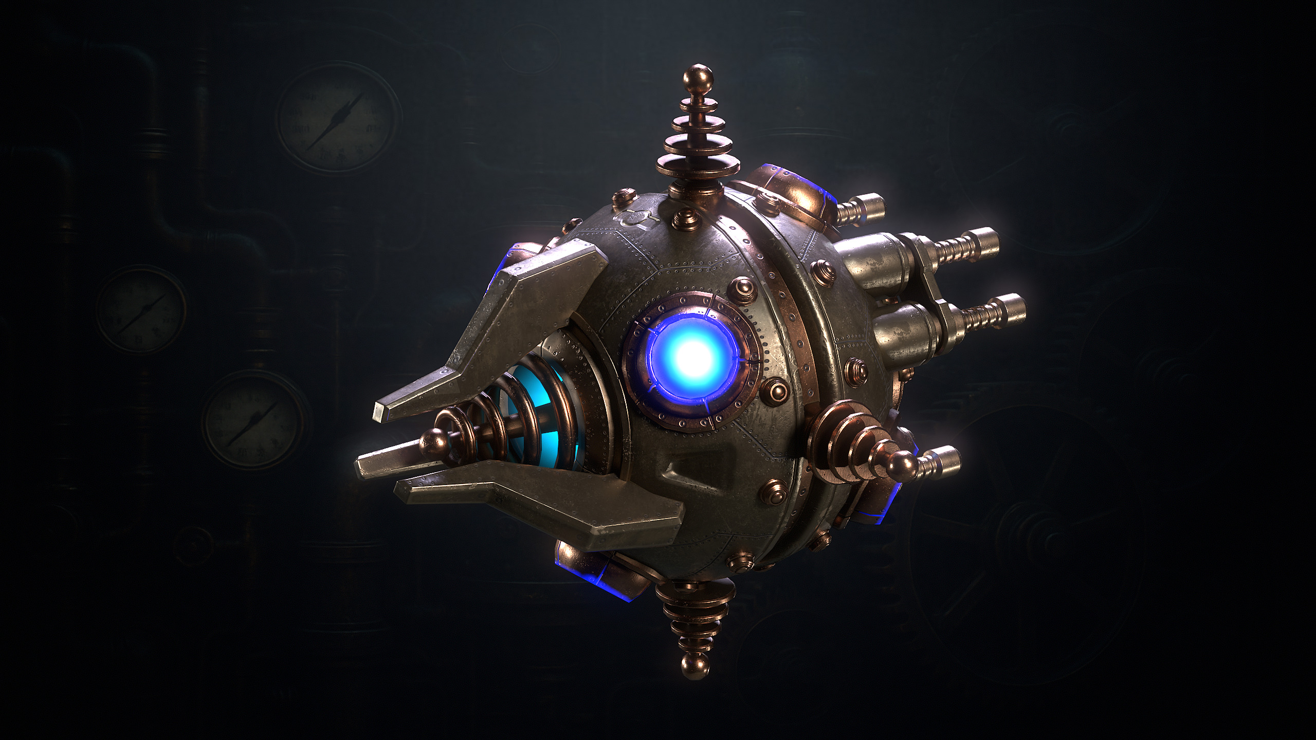 SteamPunk Droids Low-poly 3D model_14