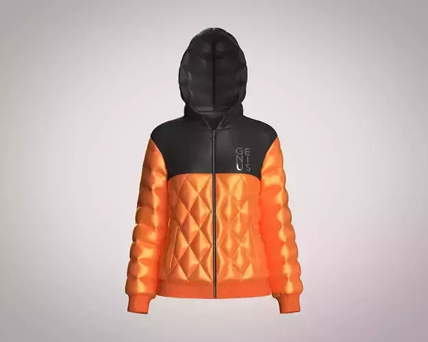 Girls Puffer Hoodie With Red And Black 3D model