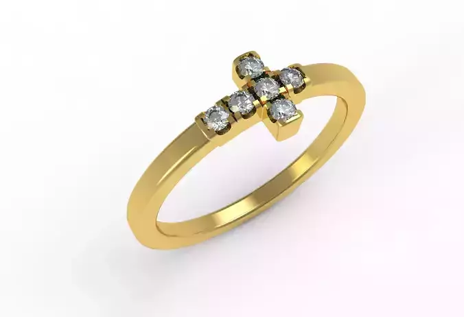 Antique Cross With Round Diamond Ring