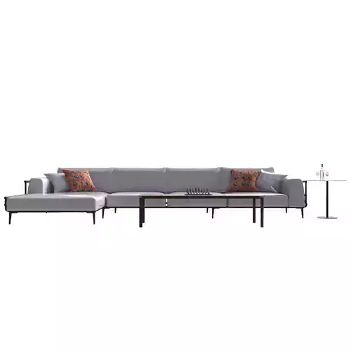 Sofa Exterior White fabric full set with table and decor