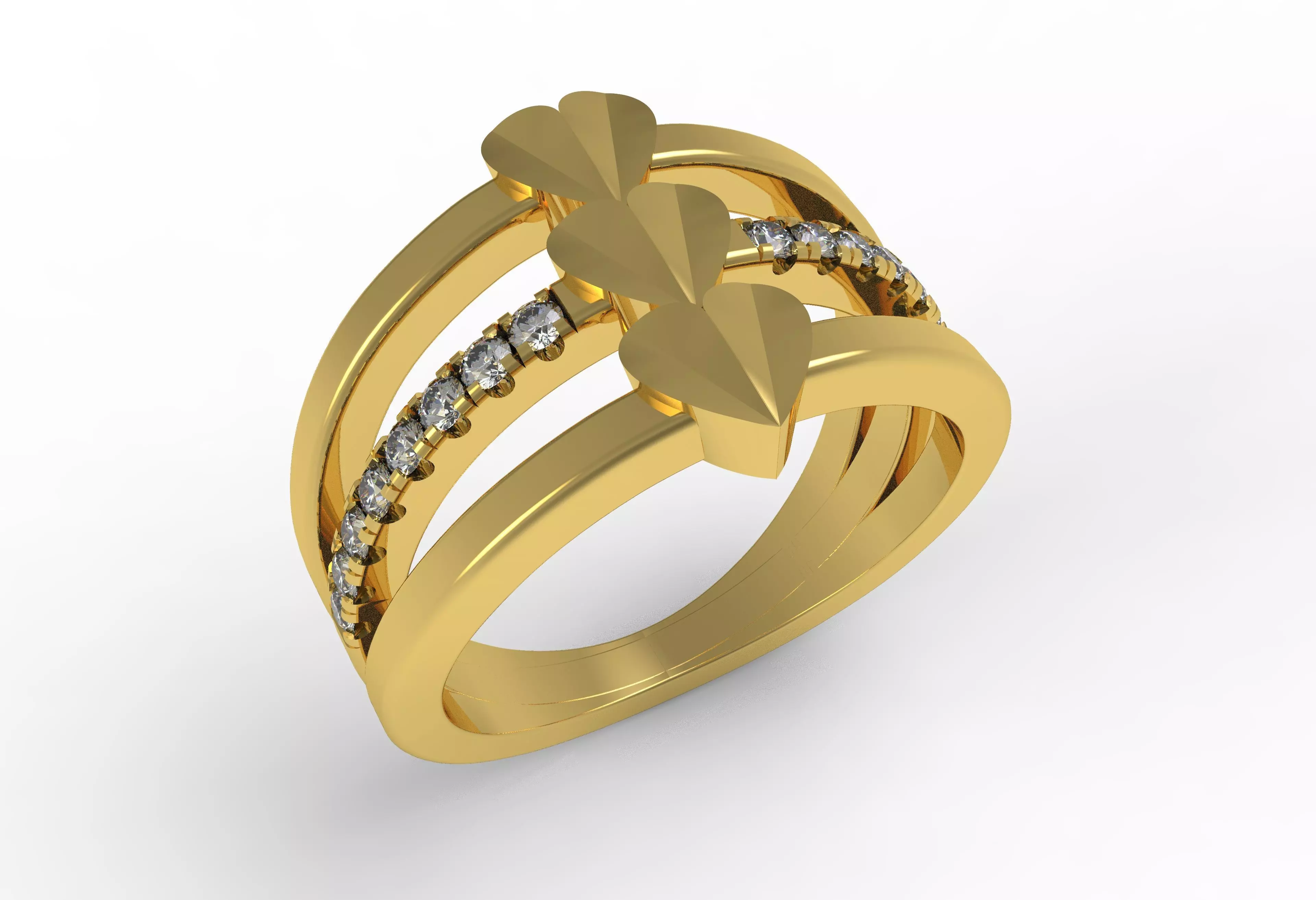 Three Heart Triple Shank Diamond Ring 3D print model