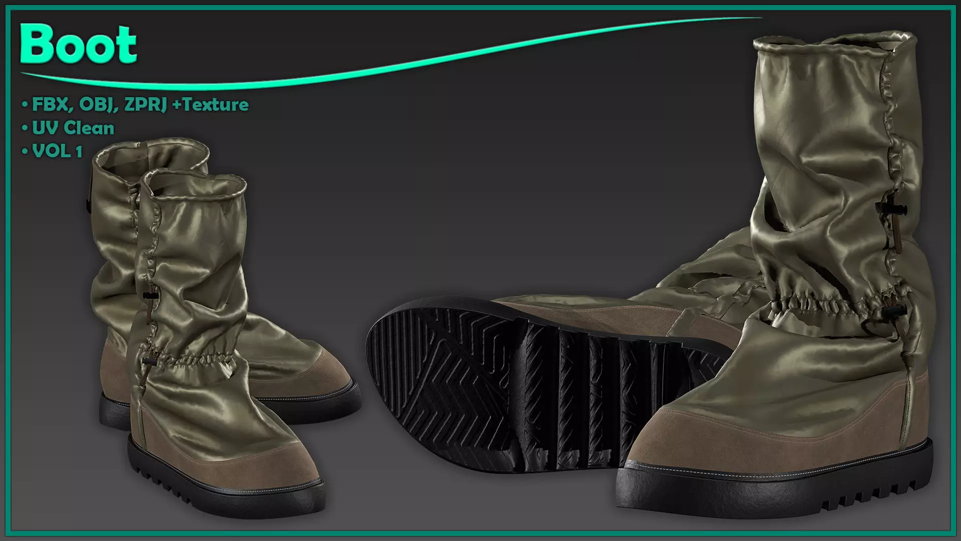 female rain boot with texture 3D model_0