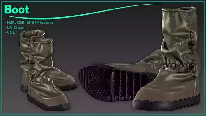 female rain boot with texture 3D model