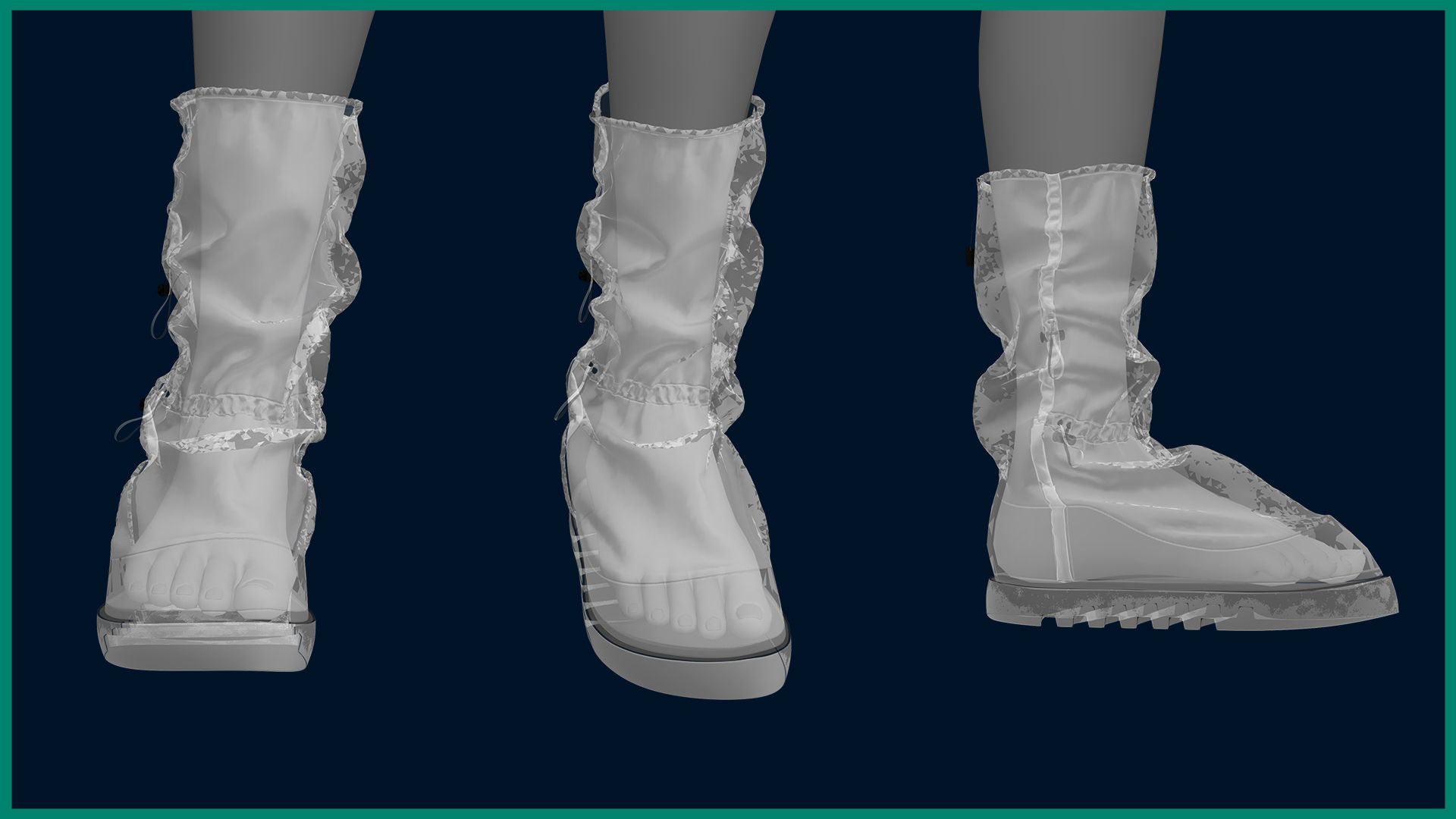 female rain boot with texture 3D model_7
