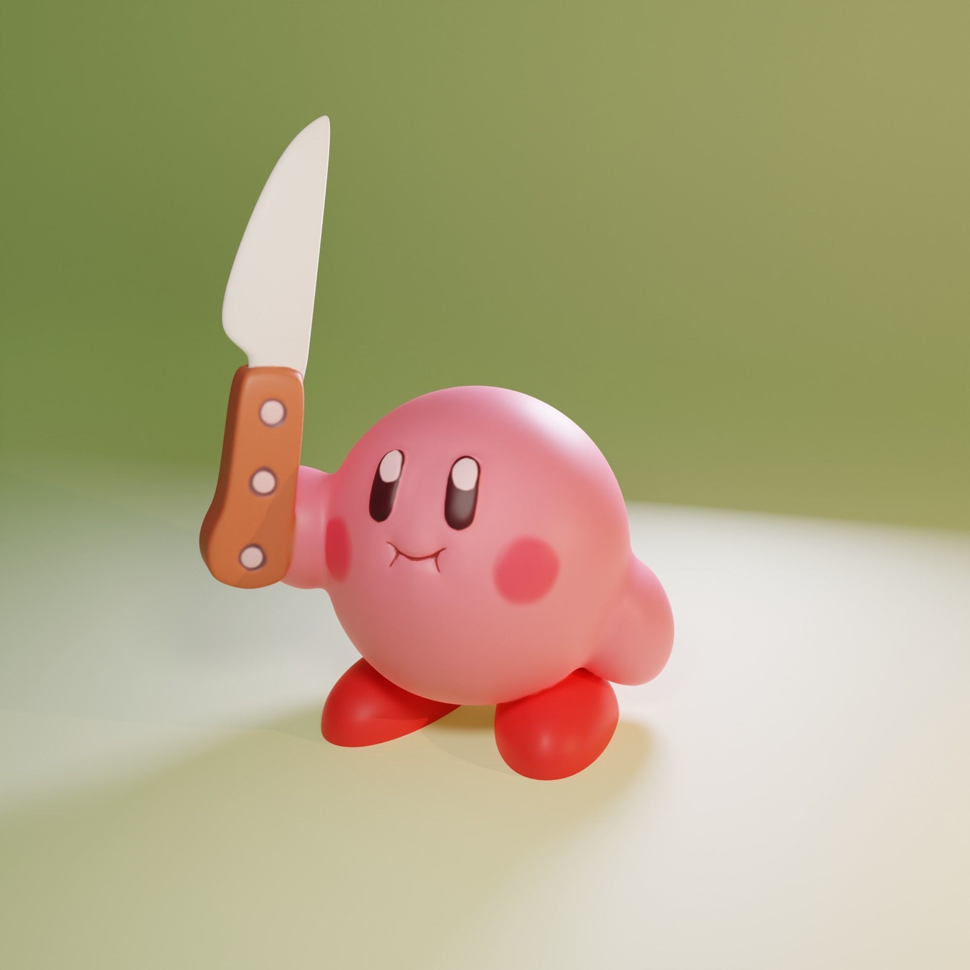 Kirby holding a knife 3D print model_2