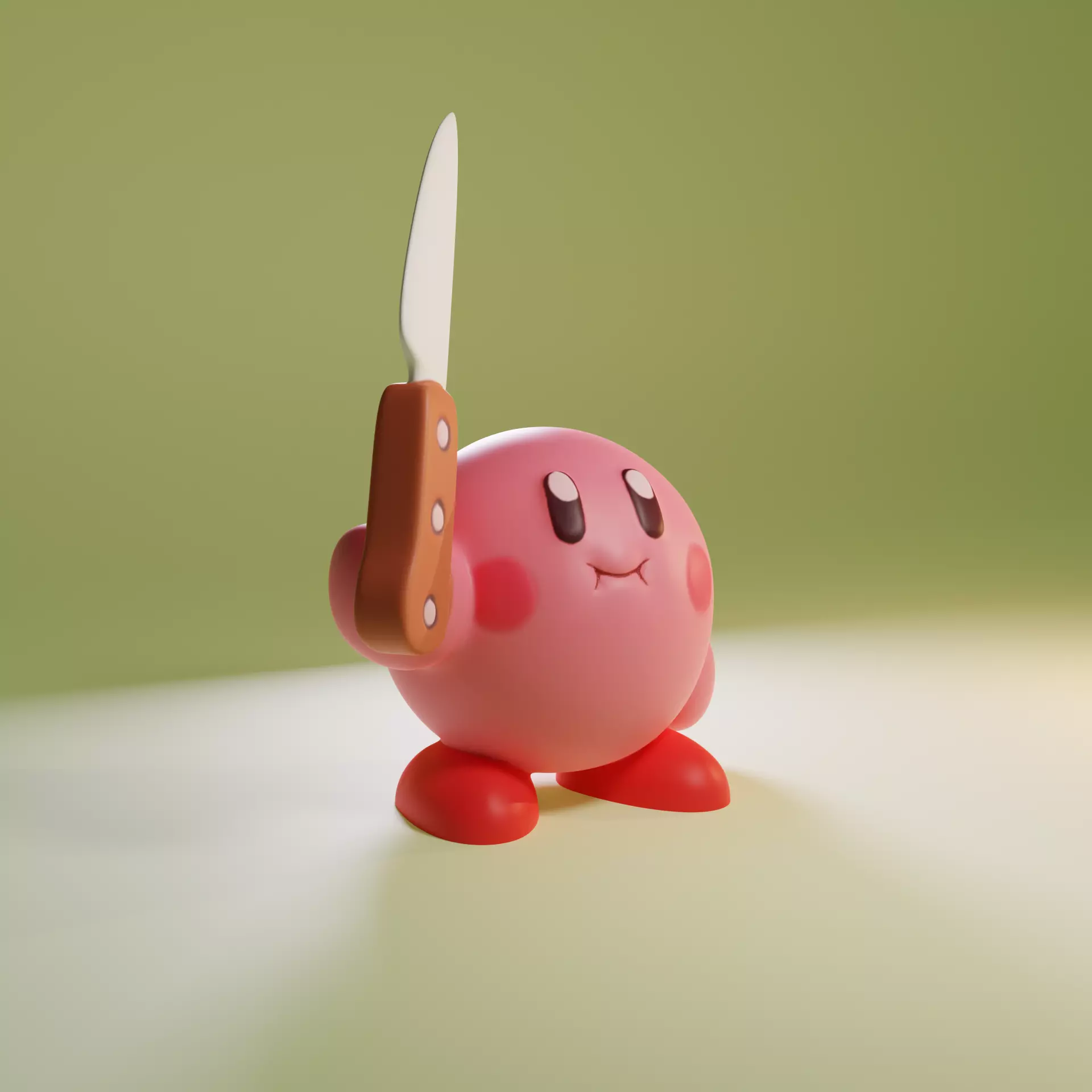 Kirby holding a knife 3D print model_0
