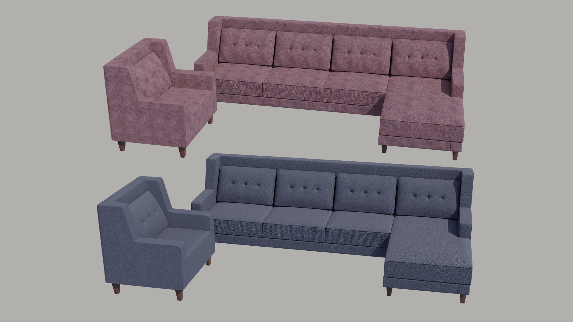 Two Color Sofa Set Low-poly 3D model_3