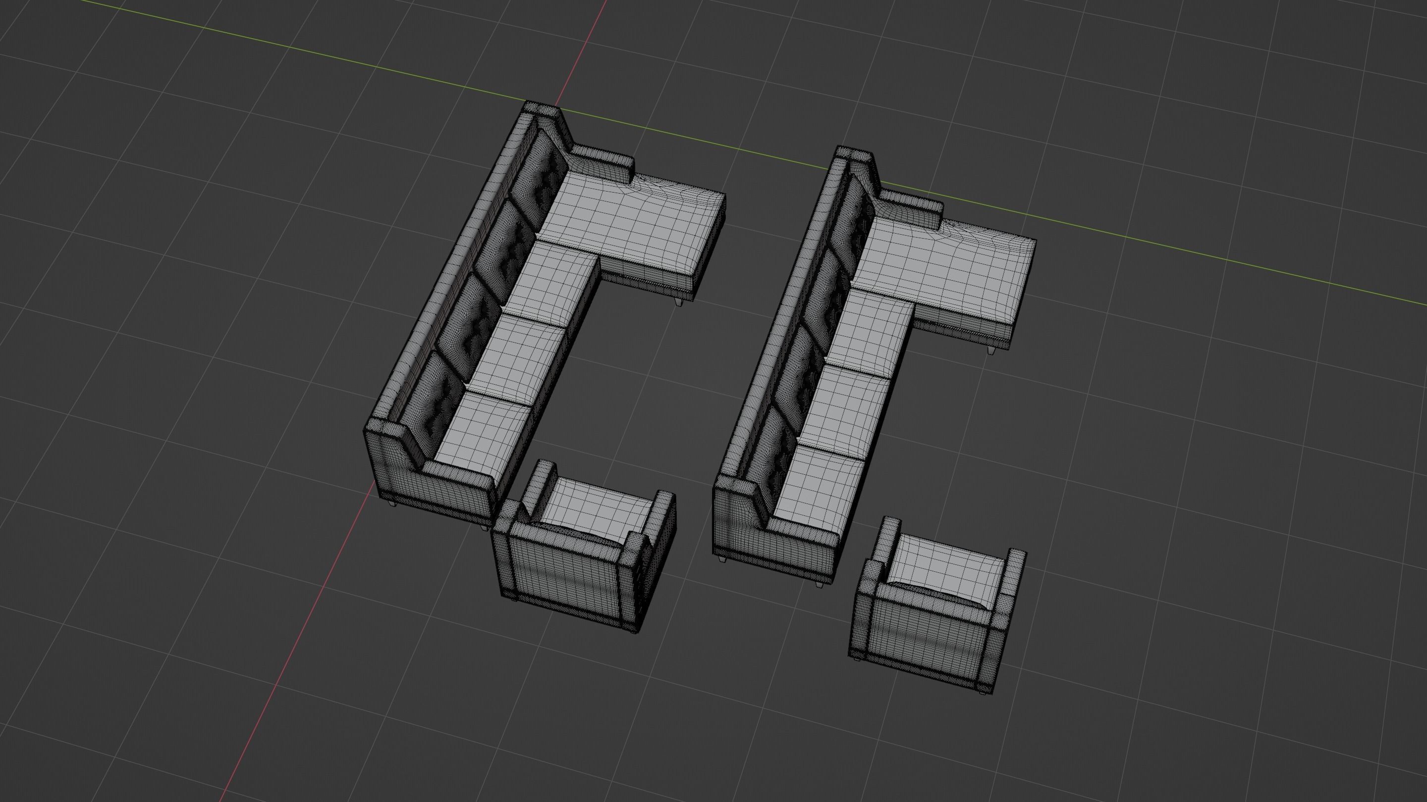 Two Color Sofa Set Low-poly 3D model_12