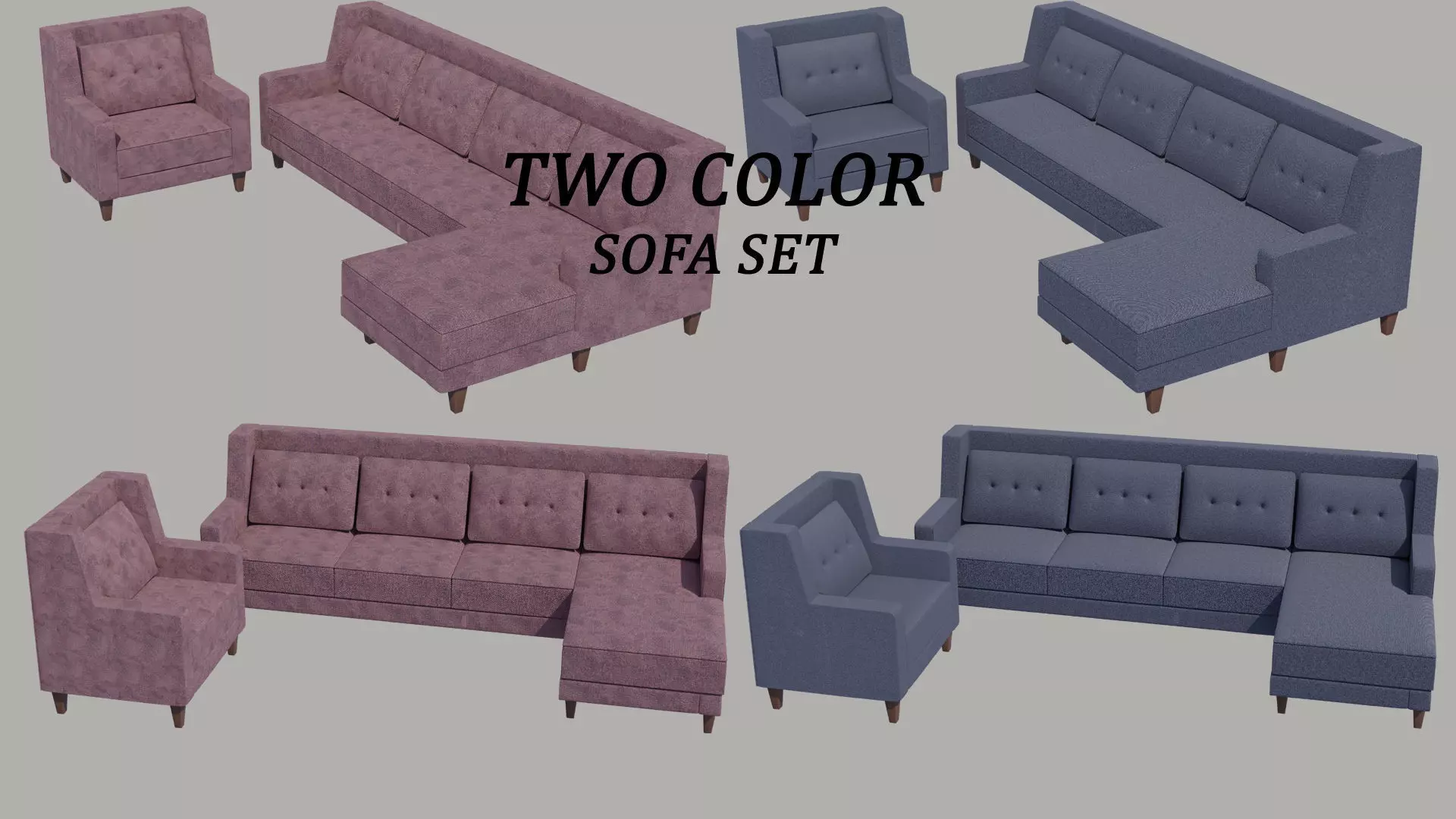 Two Color Sofa Set Low-poly 3D model_0