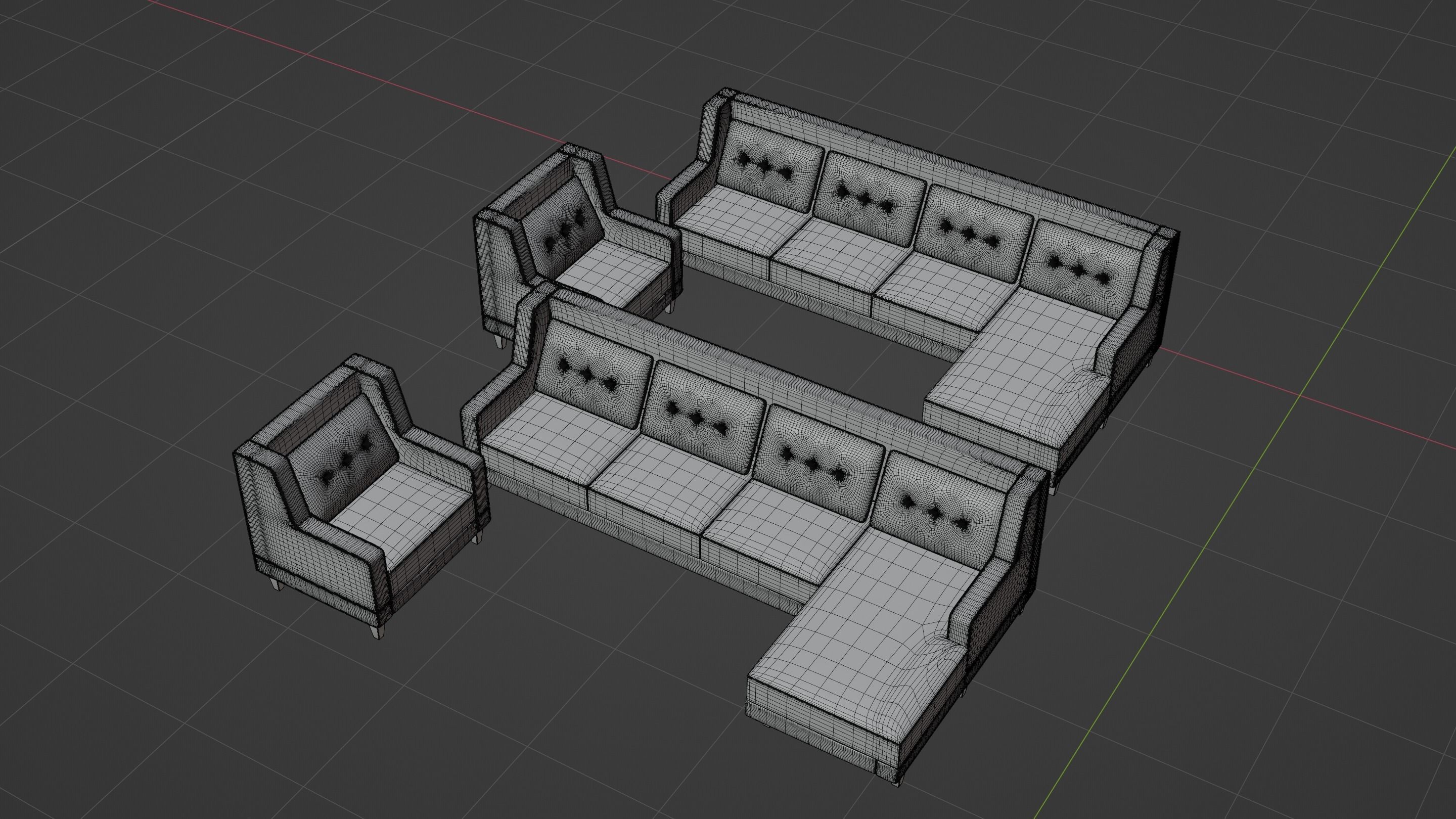 Two Color Sofa Set Low-poly 3D model_10