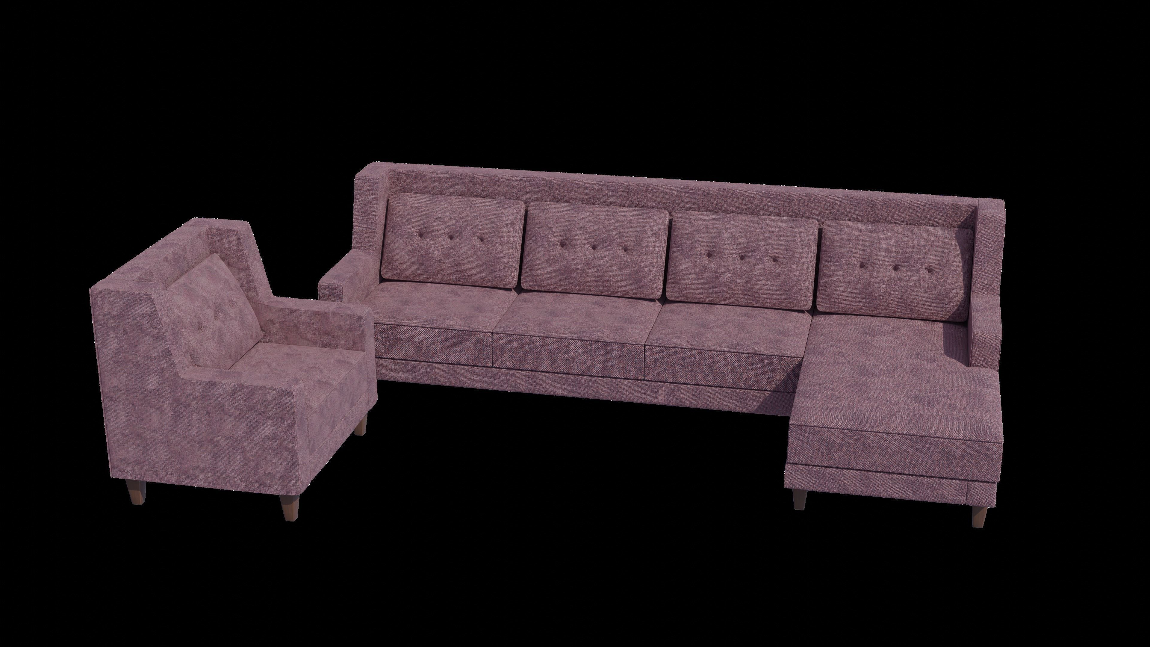 Two Color Sofa Set Low-poly 3D model_6