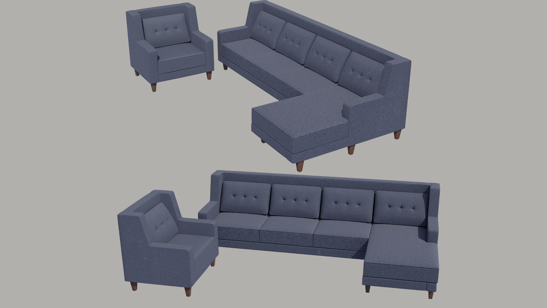 Two Color Sofa Set Low-poly 3D model_2