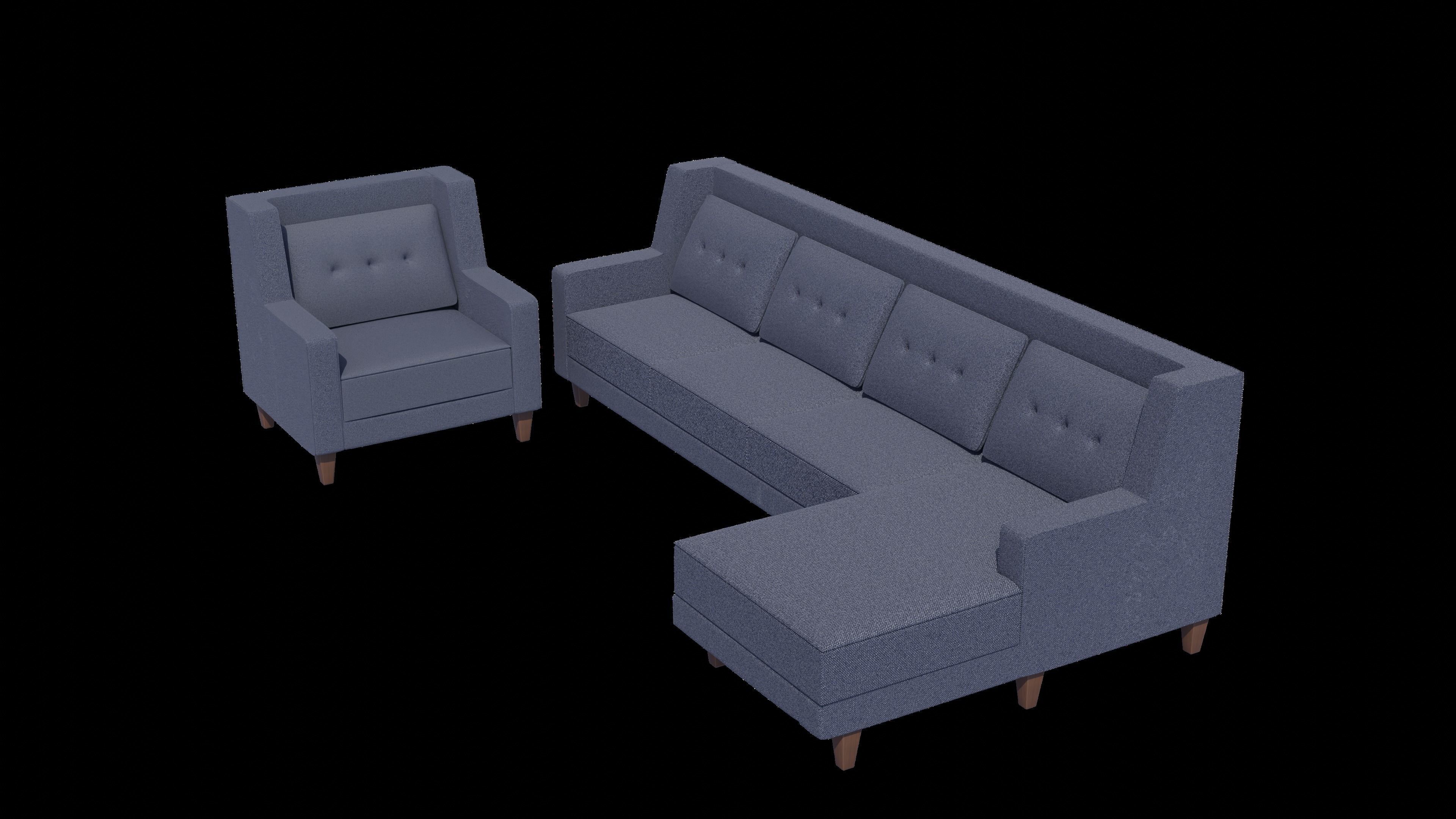 Two Color Sofa Set Low-poly 3D model_5