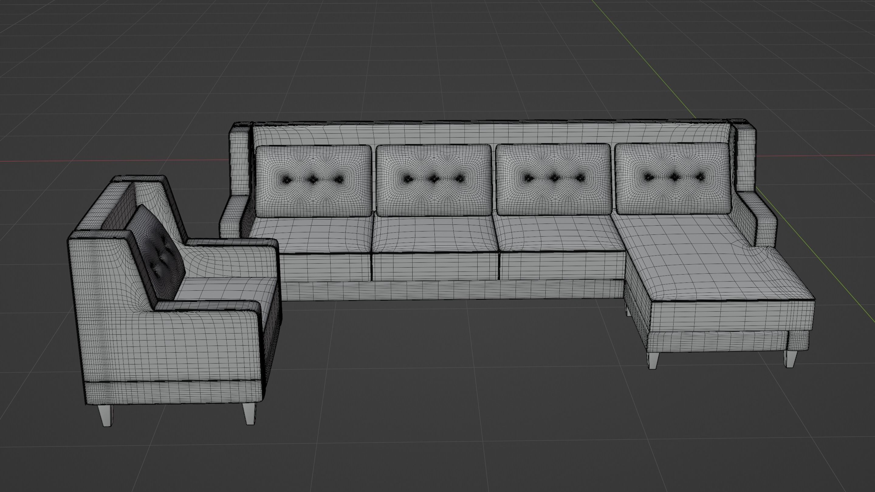 Two Color Sofa Set Low-poly 3D model_11