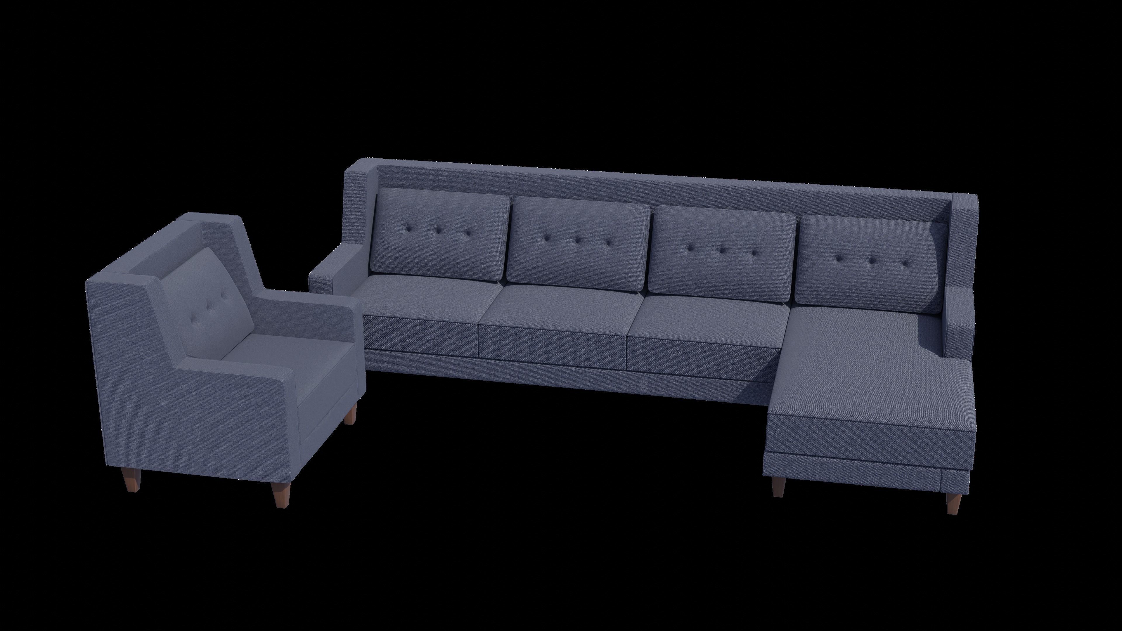 Two Color Sofa Set Low-poly 3D model_8