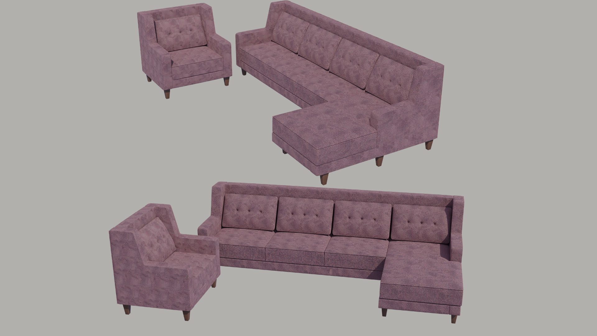 Two Color Sofa Set Low-poly 3D model_4
