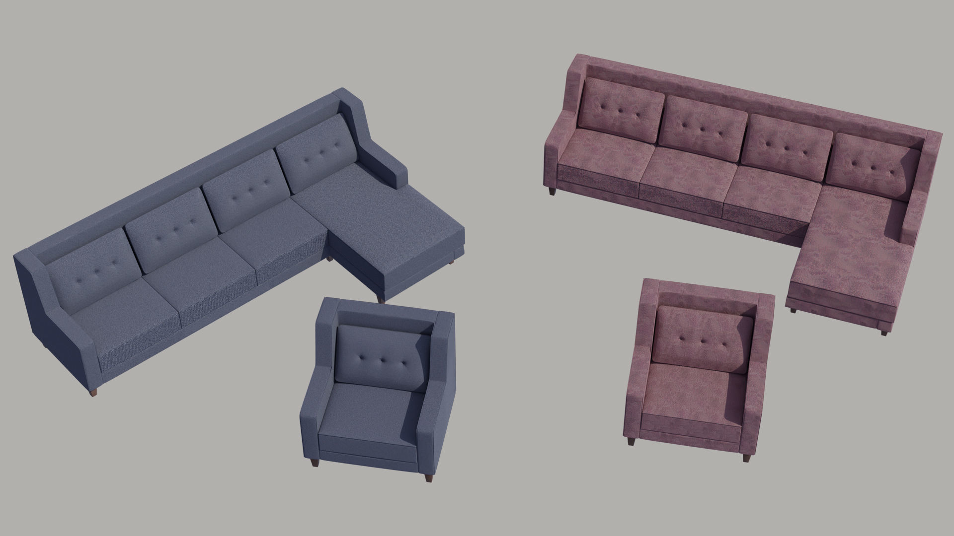 Two Color Sofa Set Low-poly 3D model_1