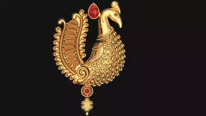 Peacock Brooch And Locket 3D Model 