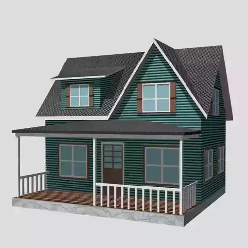 American Style Cottage - Town House Model Free low-poly 3D model